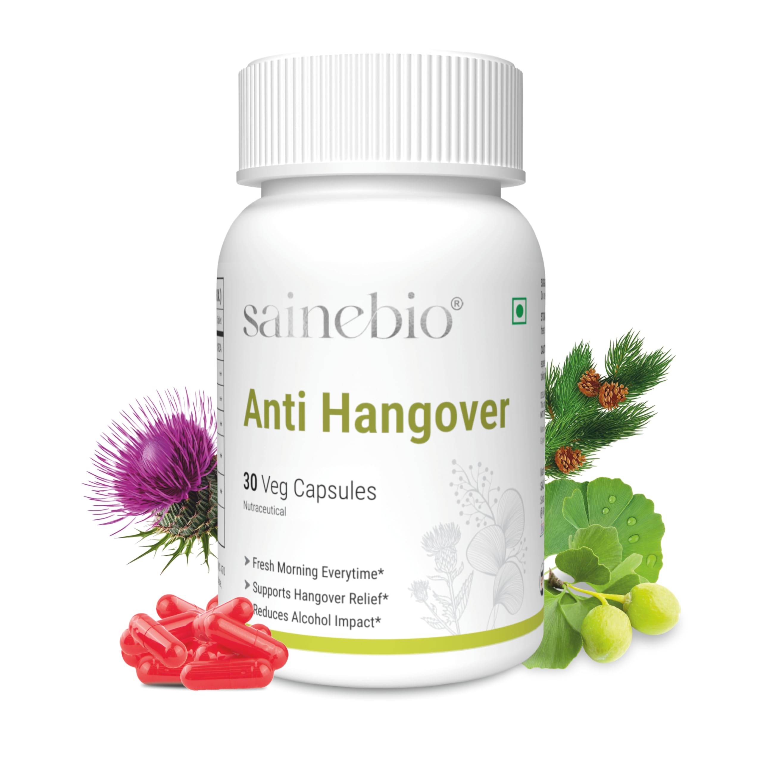 Sainebio Anti-Hangover Capsule – With Caffeine, N Acetyl Cysteine, Milk Thistle Extract & Herbal-Amino Blend | Restore, Rehydrate & Recover Naturally Instant Hangover Relief | Helps detoxify liver | Rapid hydration & energy | Zero sugar | 30 Capsules - Pack Of 1-image-45