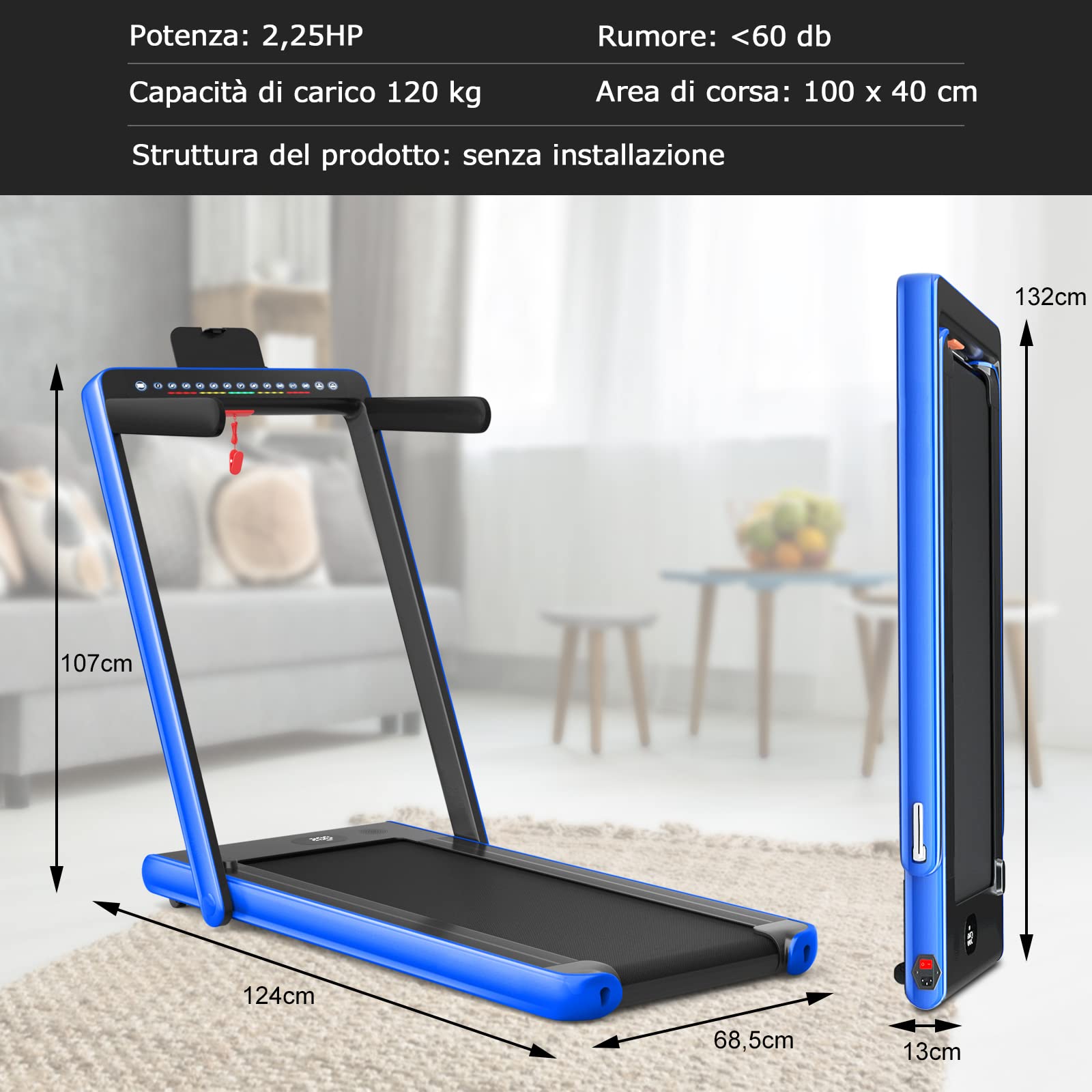 COSTWAY Tapis Roulant Elettrico Pieghevole - Con App, Bluetooth, Portata 120kg - Foto 10