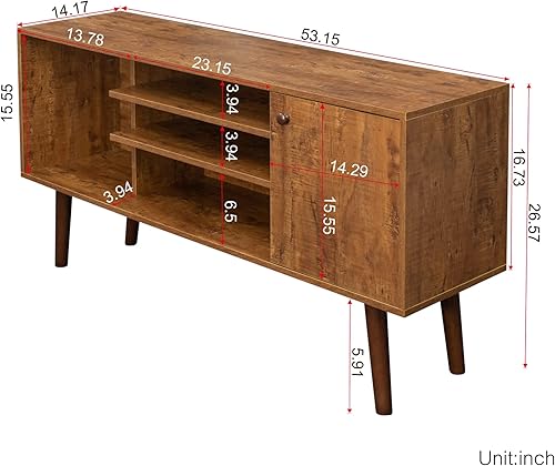 Miniatura 5 de Soporte de TV Mid-Century para televisores de hasta 60 pulgadas, centro de entretenimiento con estantes de almacenamiento abiertos y gabinete,