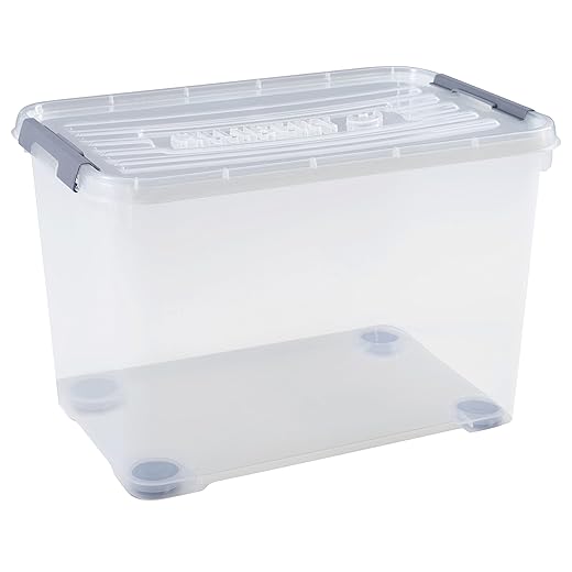 CURVER Handy Plus Storage Box 65L - Multifunctional Storage Box for Bedroom, Office, Garage, Shed, Laundry Room, Quick Close, 60 x 40 x 38.8 cm, Transparent