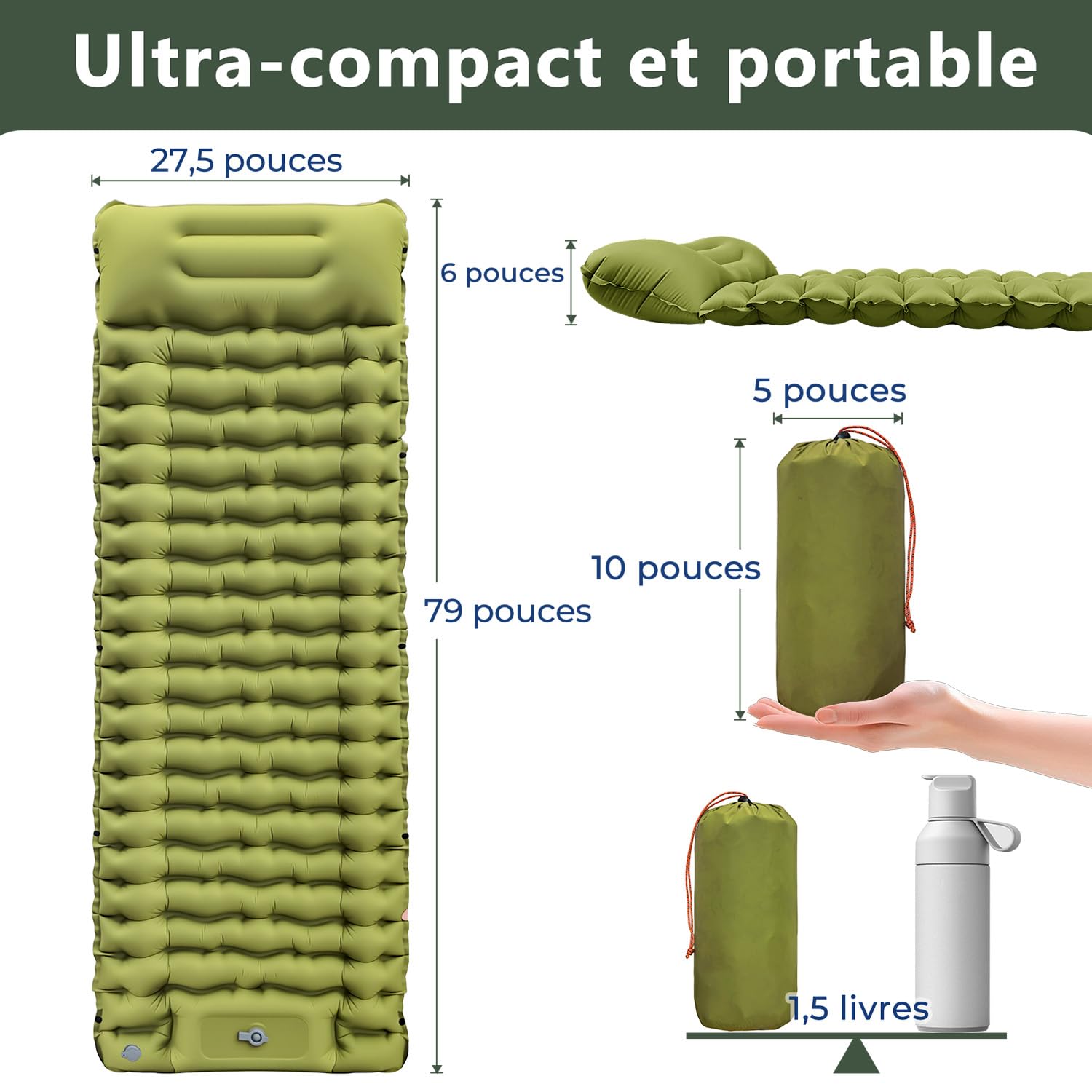 Matelas Gonflable 1 Place, Matelas Gonflable, Matelas de Plage-Vert