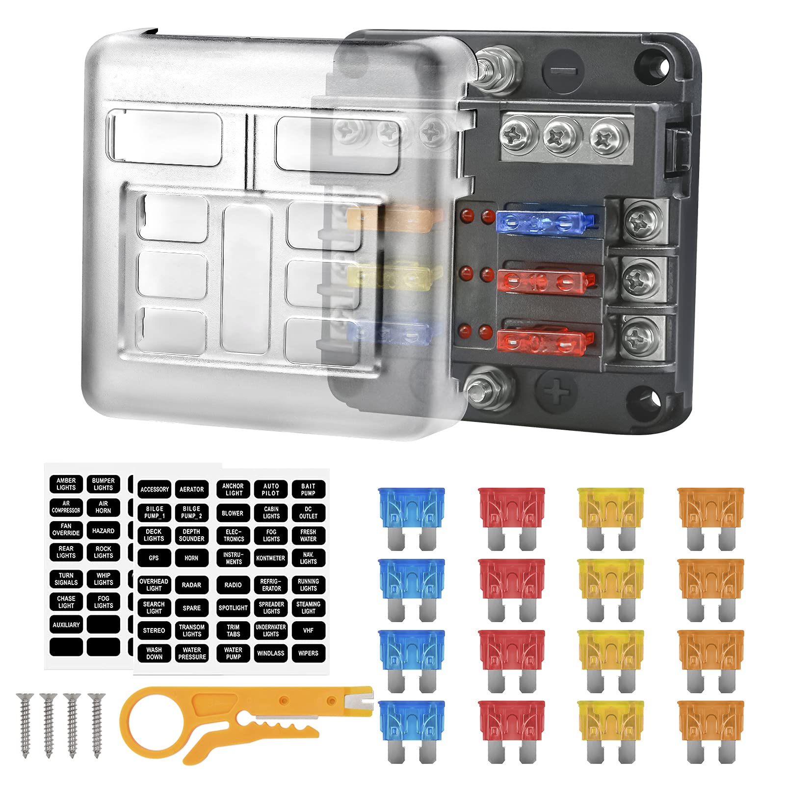 Buy Acelane 6 Way Fuse Box, 12V Car Fuse Holder with LED Indicator, 6