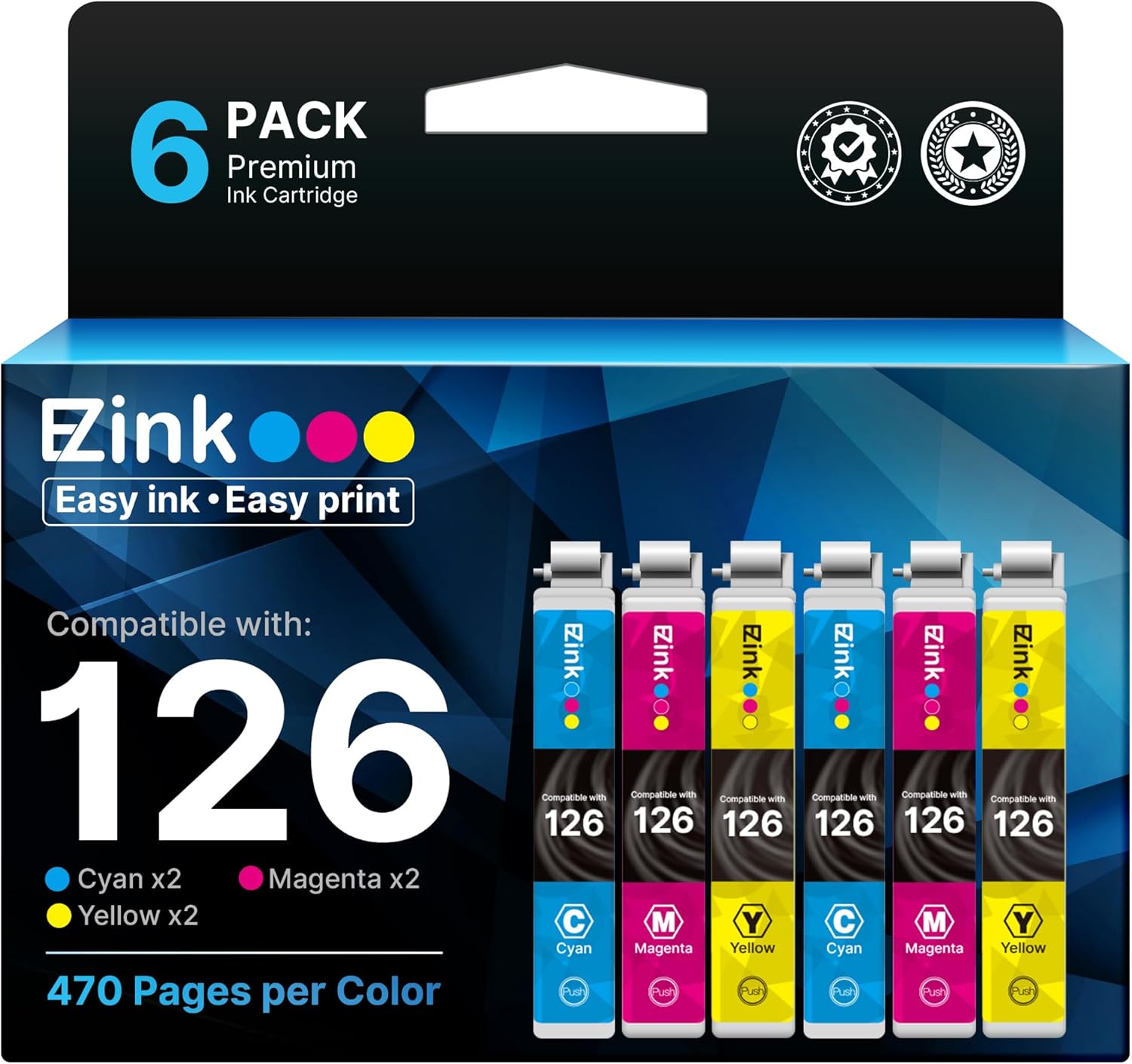 E-Z Ink Remanufactured 126 Ink Cartridges Replacement for Epson Ink 126 to Use with Workforce WF-3520 WF-3530 WF-3540 WF-7010 WF-7510 WF-7520 for Stylus NX330 NX430 60 435 520 545 630 633 (6 Pack)