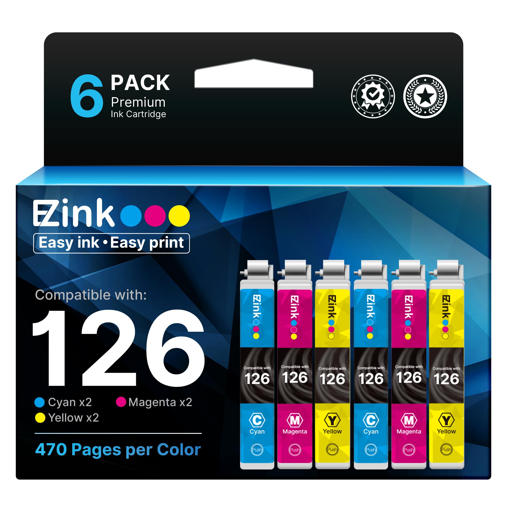 E-Z Ink Remanufactured 126 Ink Cartridges Replacement for Epson Ink 126 to Use with Workforce WF-3520 WF-3530 WF-3540 WF-7010 WF-7510 WF-7520 for