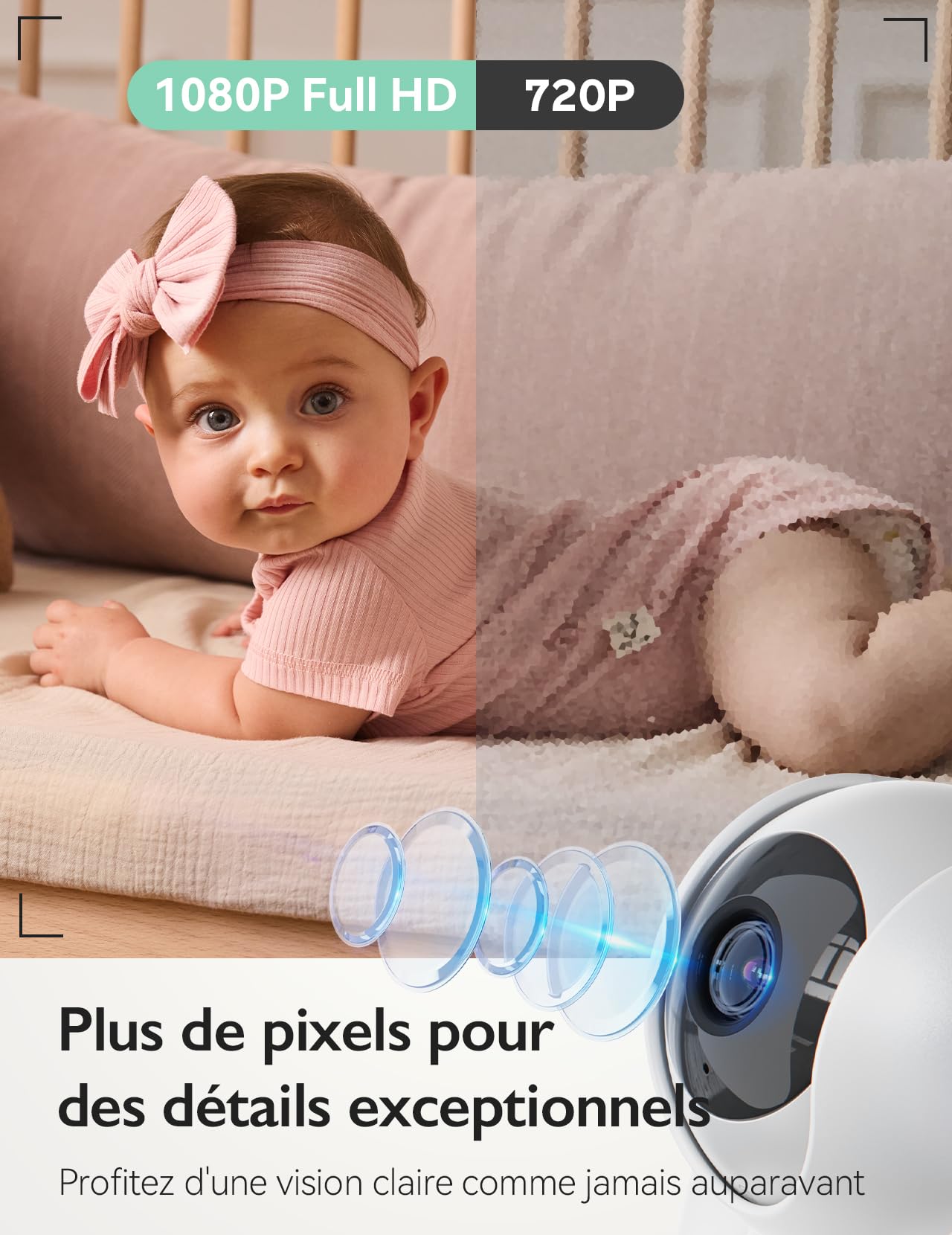 momcozy Babyphone Caméra, Écran 5.5" Full HD 1080P, Vox, Éco | Vision nocturne, Audio bidirectionnel, Sans Wi-Fi, Portée 500m, Photos, Vidéos, Bébé, Nouveau-né, Veille, Cadeau, Lot
