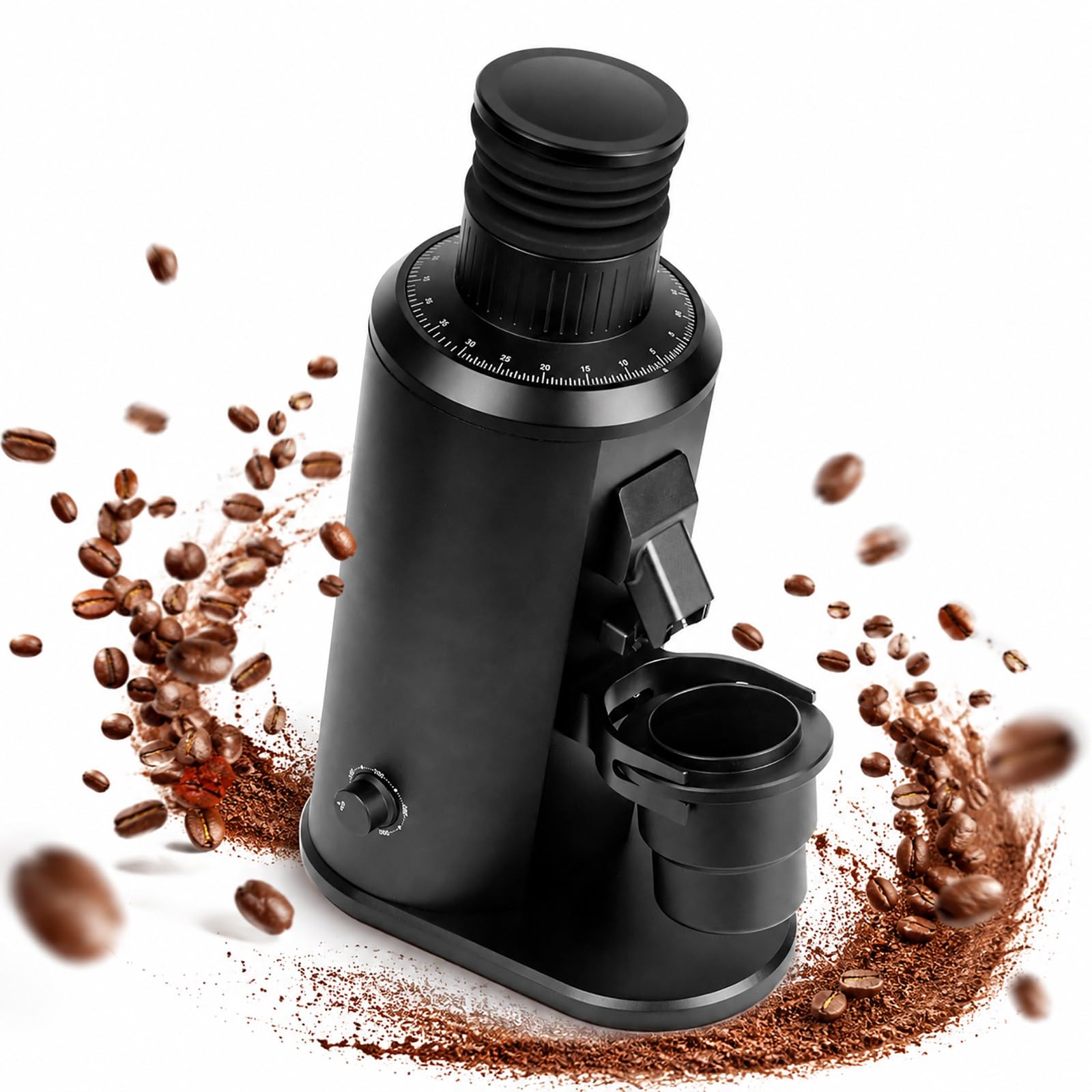 vnmudzeo Professional Flat Burr Grinder - 80mm Coffee Grinder for Espresso with Stepless Adjustment, 550W Motor, Adjustable Speed and Magnetic Outlet Chute Black