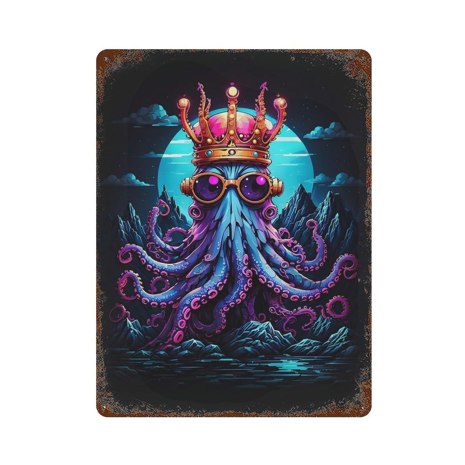 King Octopus 15.7"x11.8" Vintage Metal Tin Sign, Retro Wall Decor for Basement, Hobby Room And Garage Decor