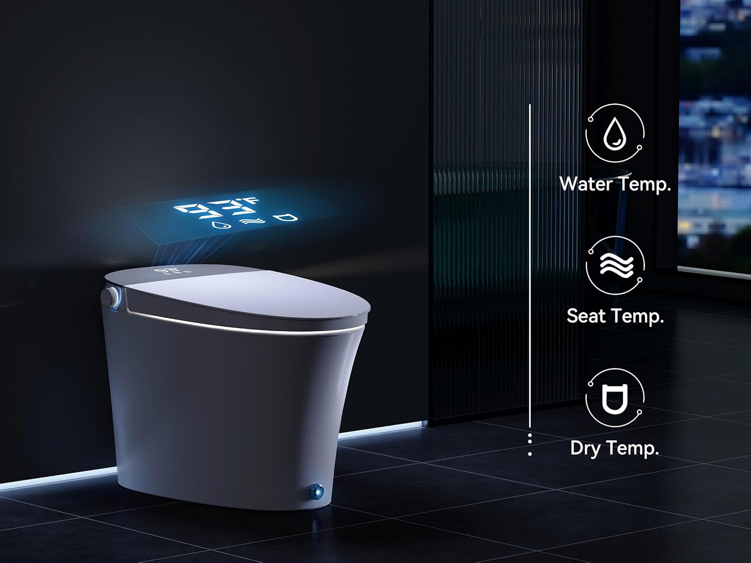 Smart Toilet with Powerful Flush, for Low Water Pressure, Luxury Smart Toilet built-in bidet with Instant Warm Water, Auto Open& Close Lid and Kick Control, Deodorization, Night Light