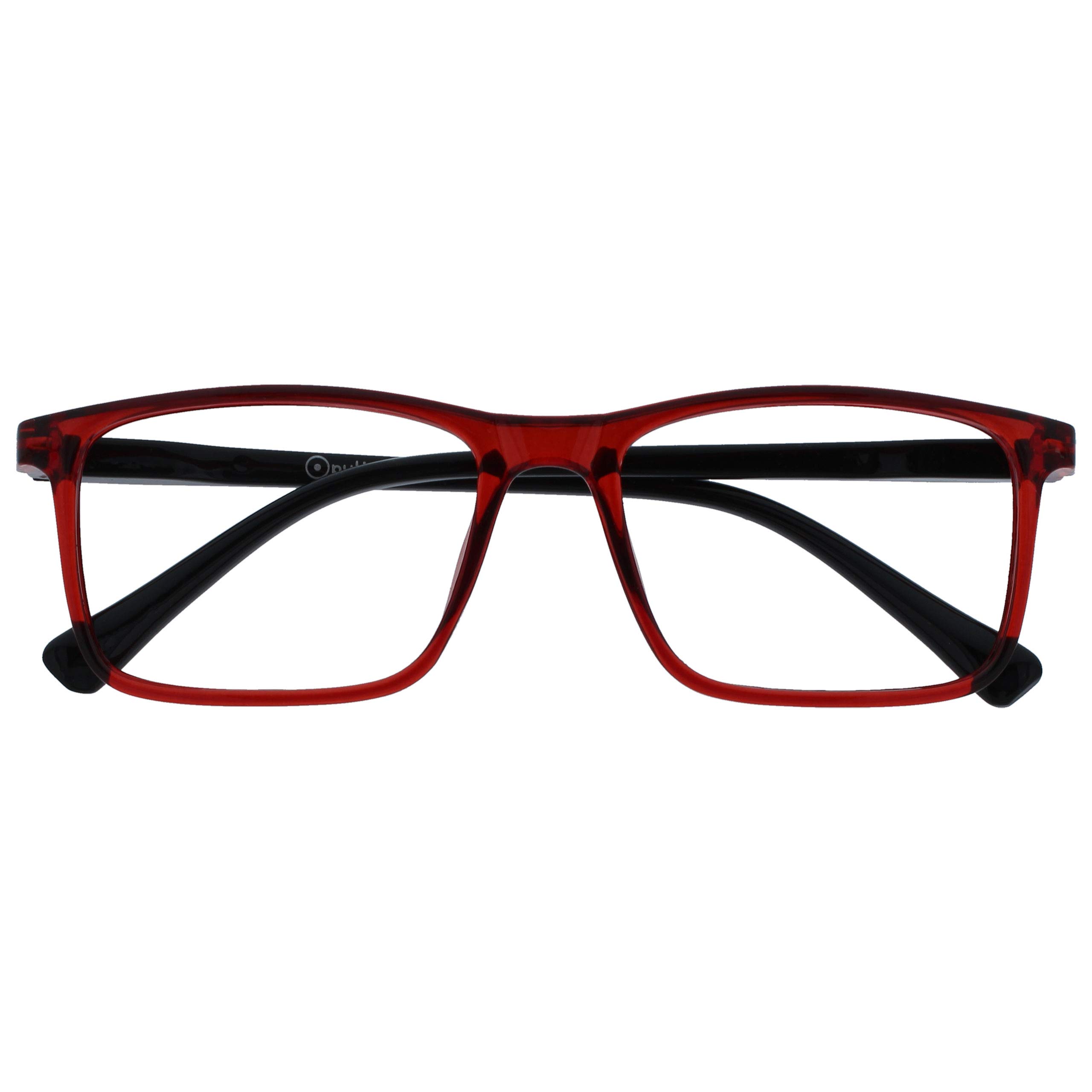 OPULIZE INK Reading Glasses - Large Rectangular Frame - Spring Hinges - Scratch Resistant - Dark Red Black Arm - Mens Womens +1.00