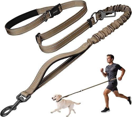 Miniatura 16 de Kazazoo Correa para perro manos libres con longitud ajustable de 6 a 9 pies, diseño elástico resistente sin tirones, seguridad reflectante para