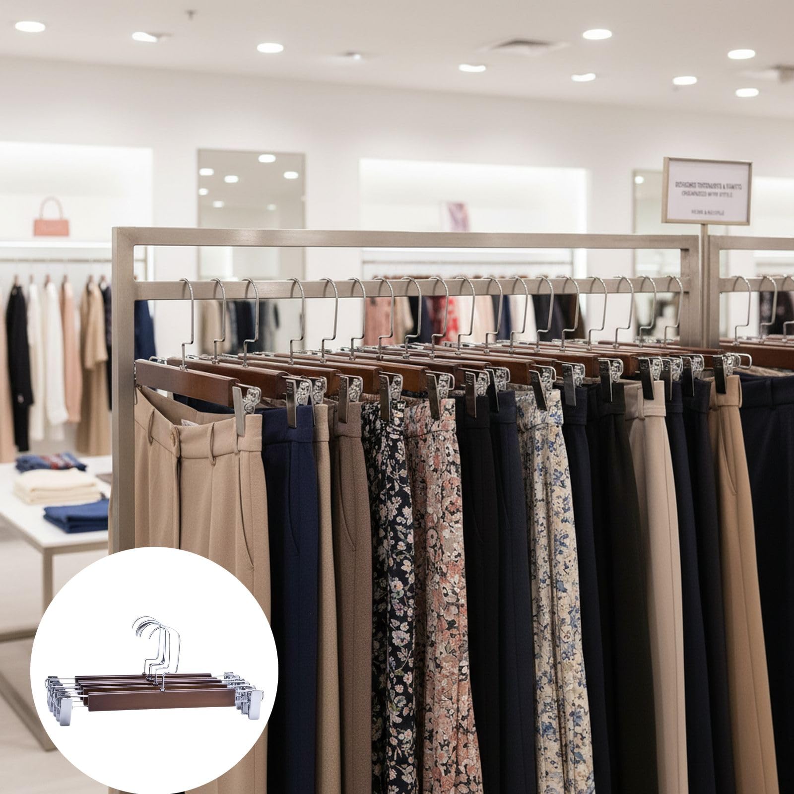 Percha de madera para pantalones con clips, diseño suave para pantalones y faldas, abrazaderas de metal para tienda de ropa y armario del hogar, antideslizante y duradero