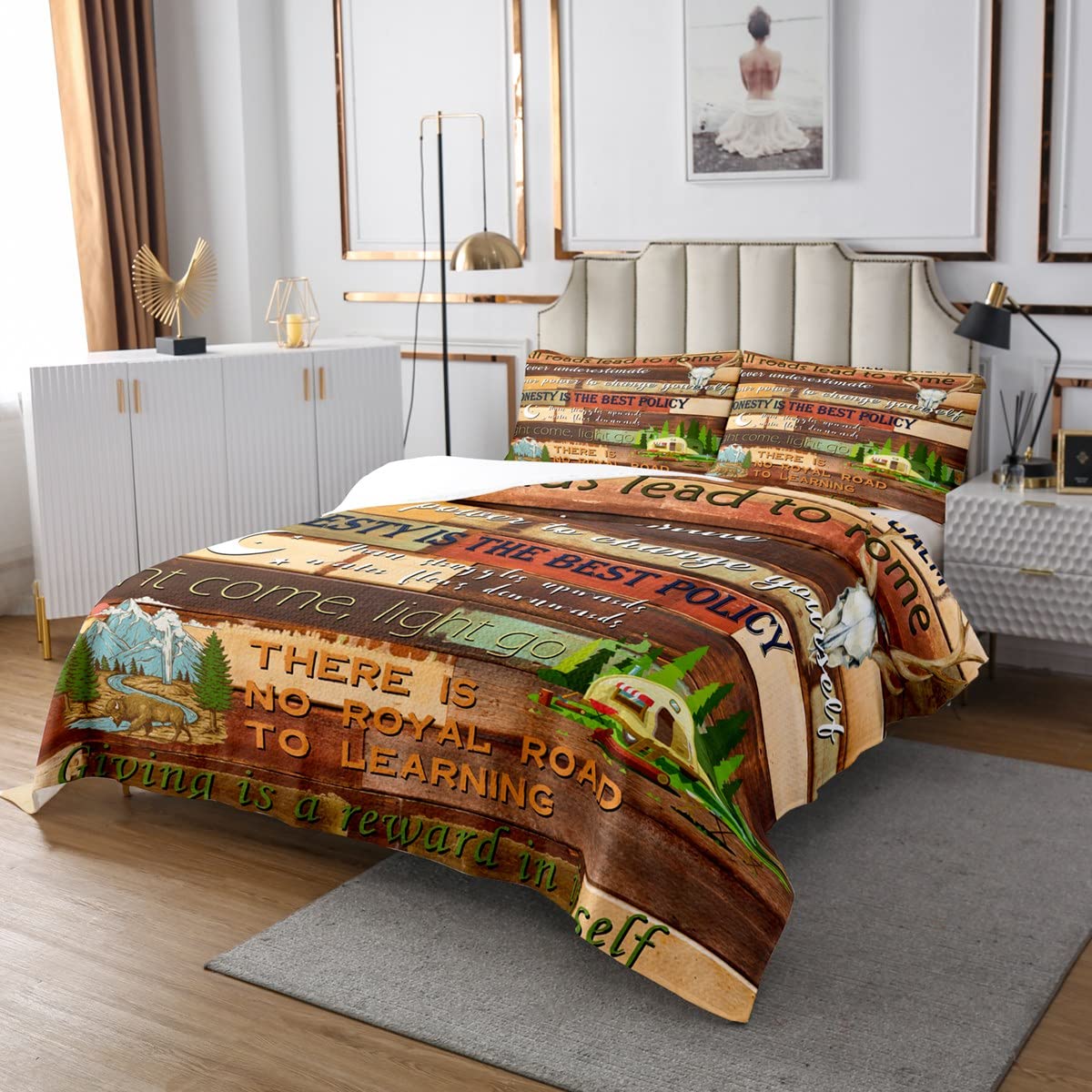 Camper Set Copripiumino Con Cerniera, Microfibra, Stile Legno Vintage, Per Campeggio E Cottage, Varie Misure (135x200, 155x220, 200x200) - 5