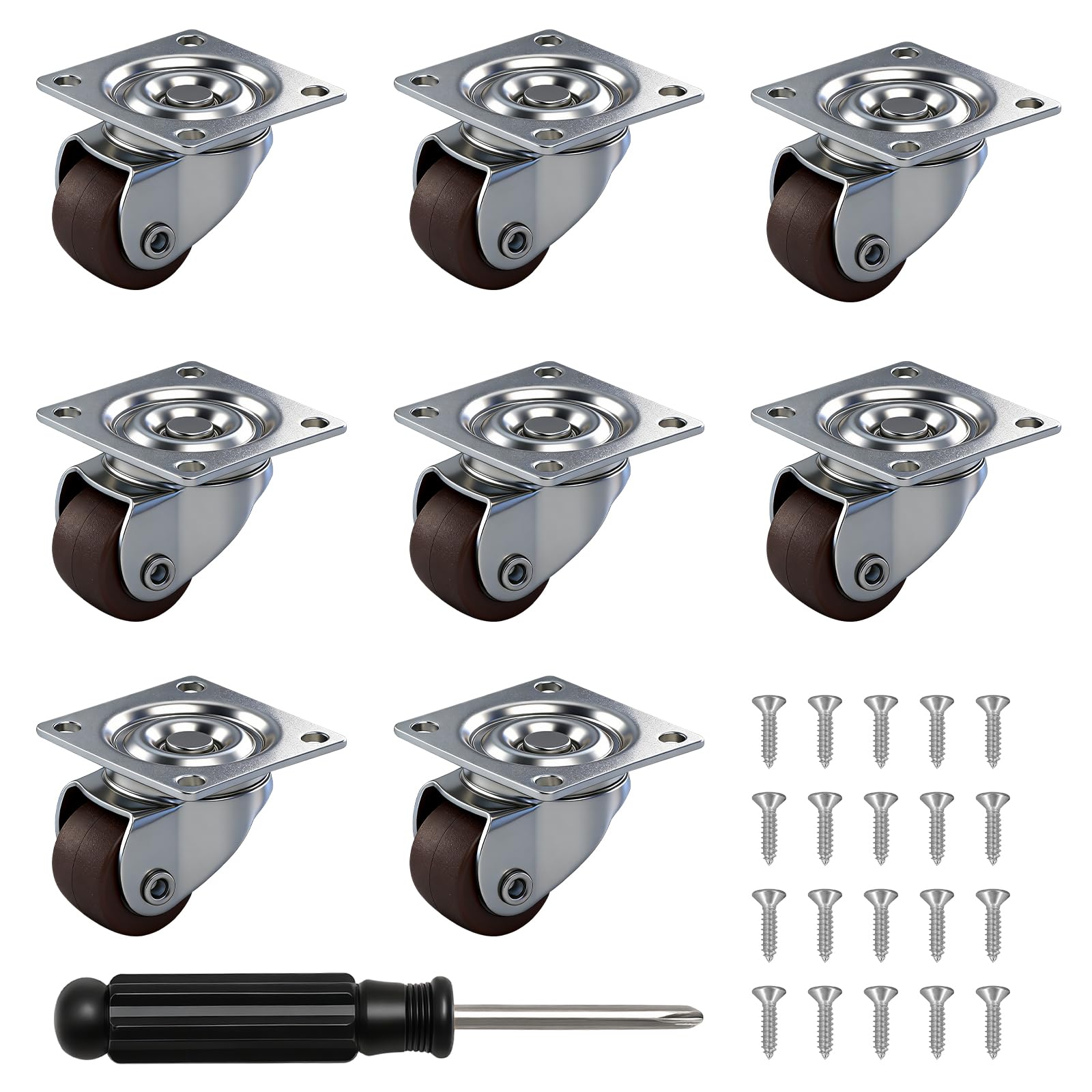KQDRAVINE 8 Stück Möbelrollen Klein, 12MM Lenkrollen für Möbel, 360 Grad Gummirollen mit 20 Schrauben und 1 Schraubendreher für Mini Schränke Tische und Wagen Aufbewahrungsbox