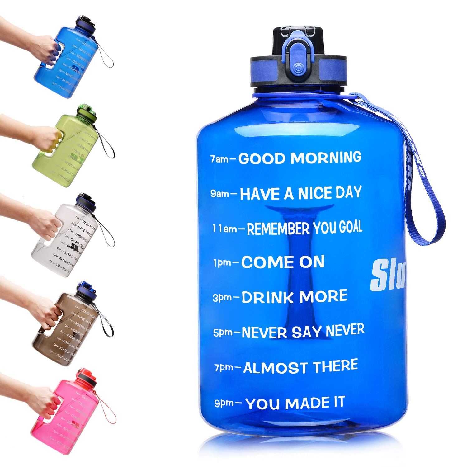 SLUXKE Trinkflasche Sport - 2.2 L / 3.78 L Wasserflasche I Große Sportflasche I BPA Frei I Water Jug I Wasserflasche 2.2 Liter I auslaufsicher I Gallone Water Bottle für Fitness I Sport I Gym