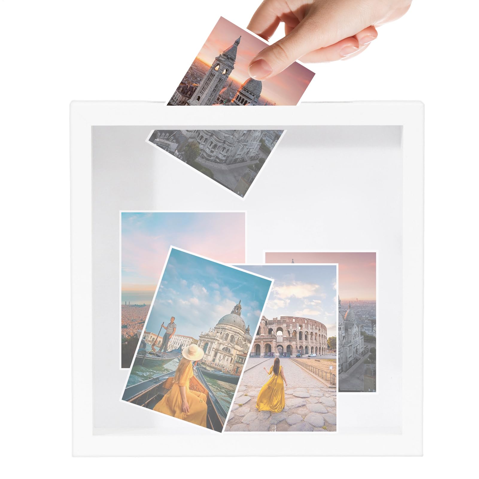 Caja de recuerdos de viaje y contenedor multiusos hermético para postales o fotos