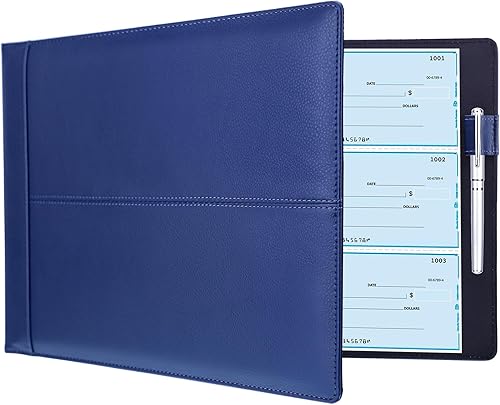 Antner Carpeta de cheques de negocios de 7 anillos para cheques comerciales, capacidad para 600 cheques, cubierta de piel sintética con bolsa con