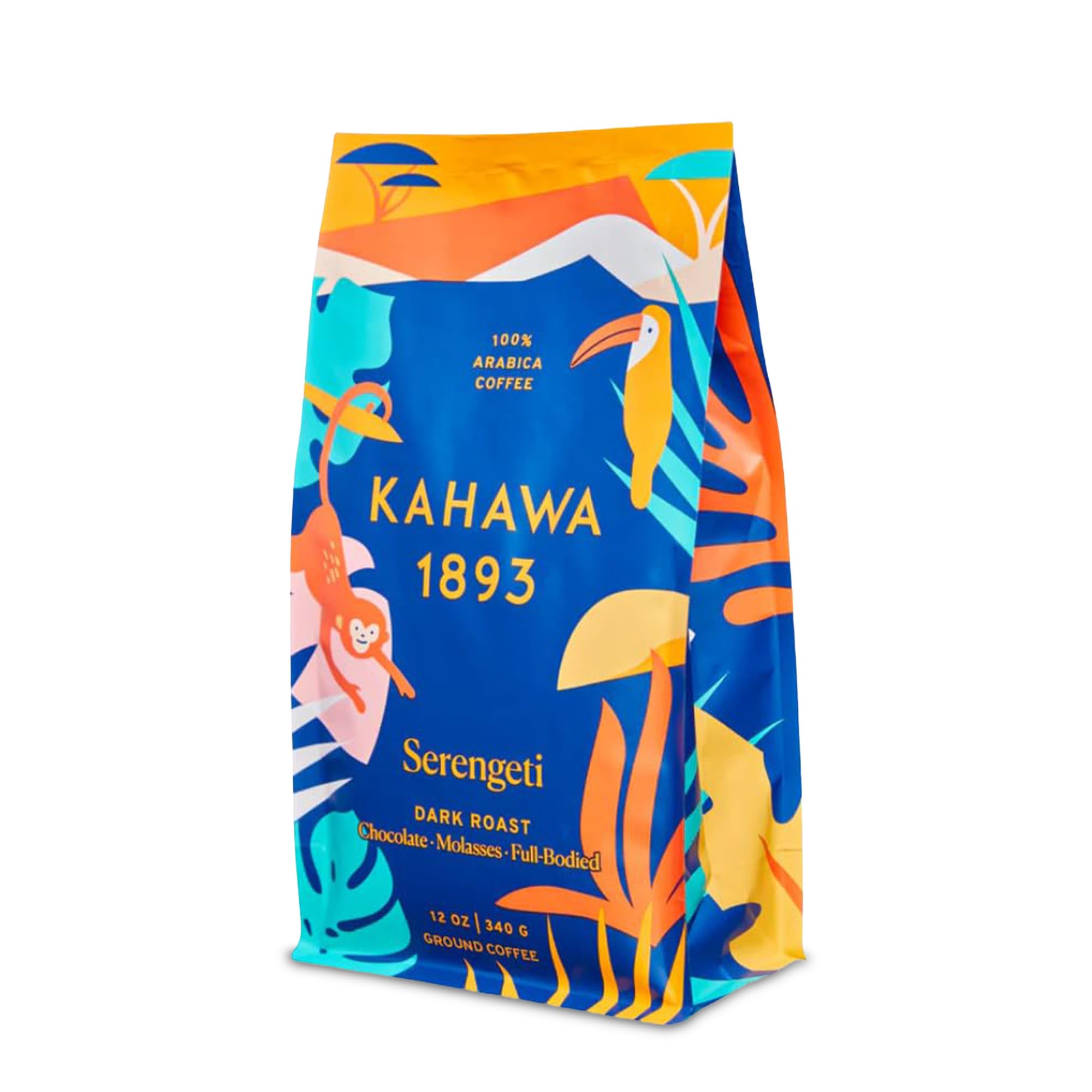 Kahawa 1893 Ground Coffee Dark Roast Serengeti Blend 12 Oz - As Seen on Shark Tank, Low Acid, High Antioxidants, Naturally Sweet, Organically Grown,