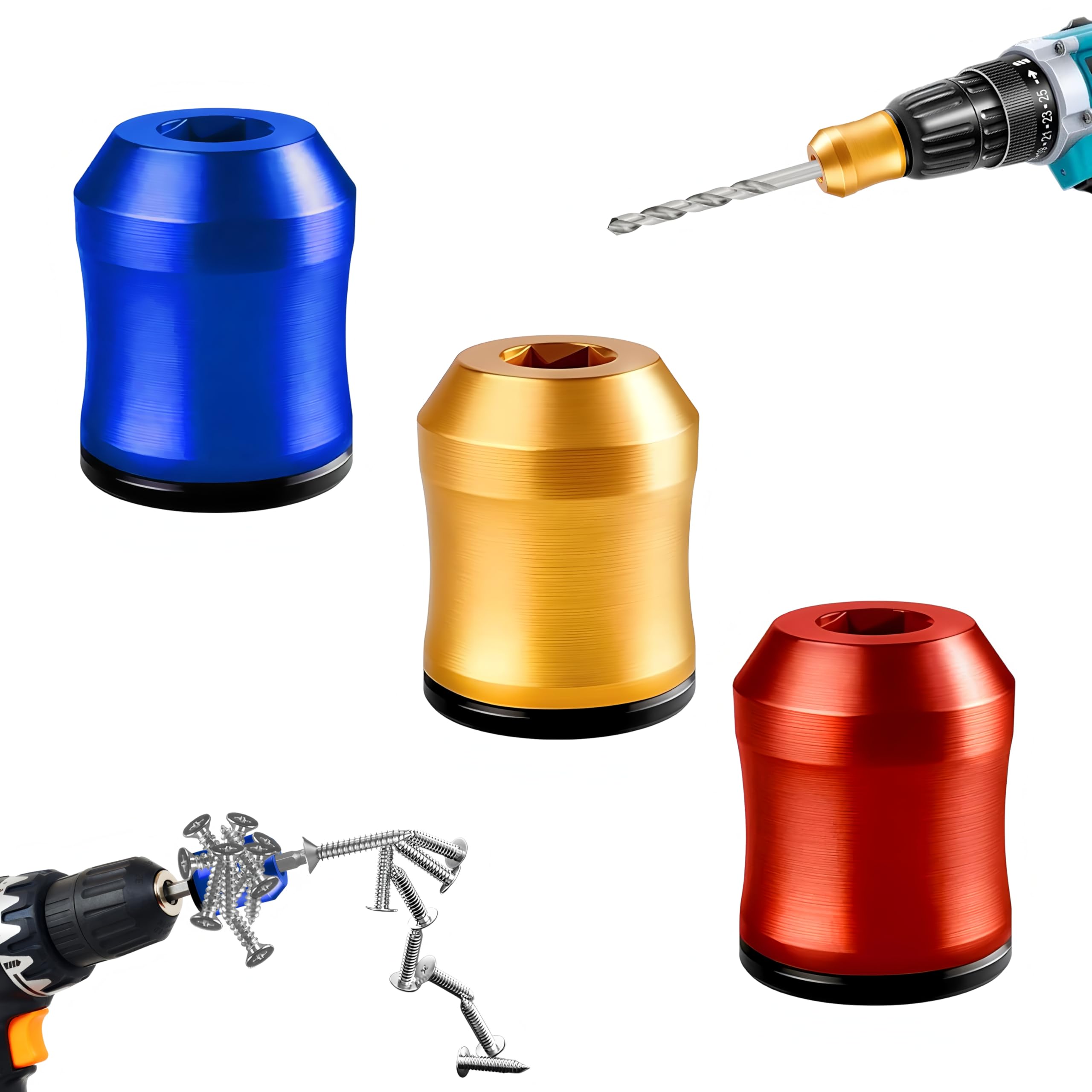 3PCS Magnetic Screw Ring,1/4"(6.35 mm) Universal Magnetic Screw Holder,Removable Magnetic Bit Holder,Screwdriver Head Magnetic Ring,Magnetic Drill Bit Holder for Hex Screwdriver and Power Bits