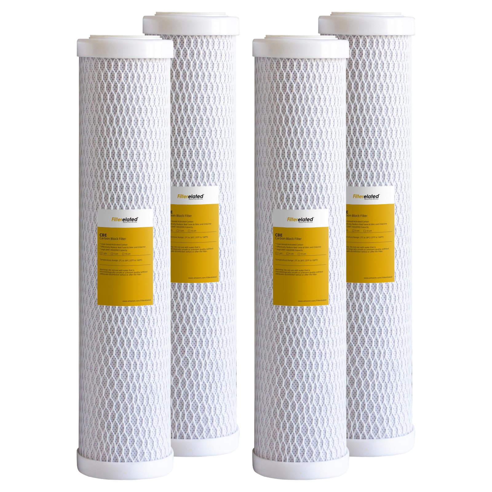 20" x 4.5" 1 Micron Carbon Block Replacement Filter Cartridge, NSF 42 Certified, Compatible with Whole House Water Filter System, Removes Chlorine, Heavy Metals, Odors & Color, 4 Pack