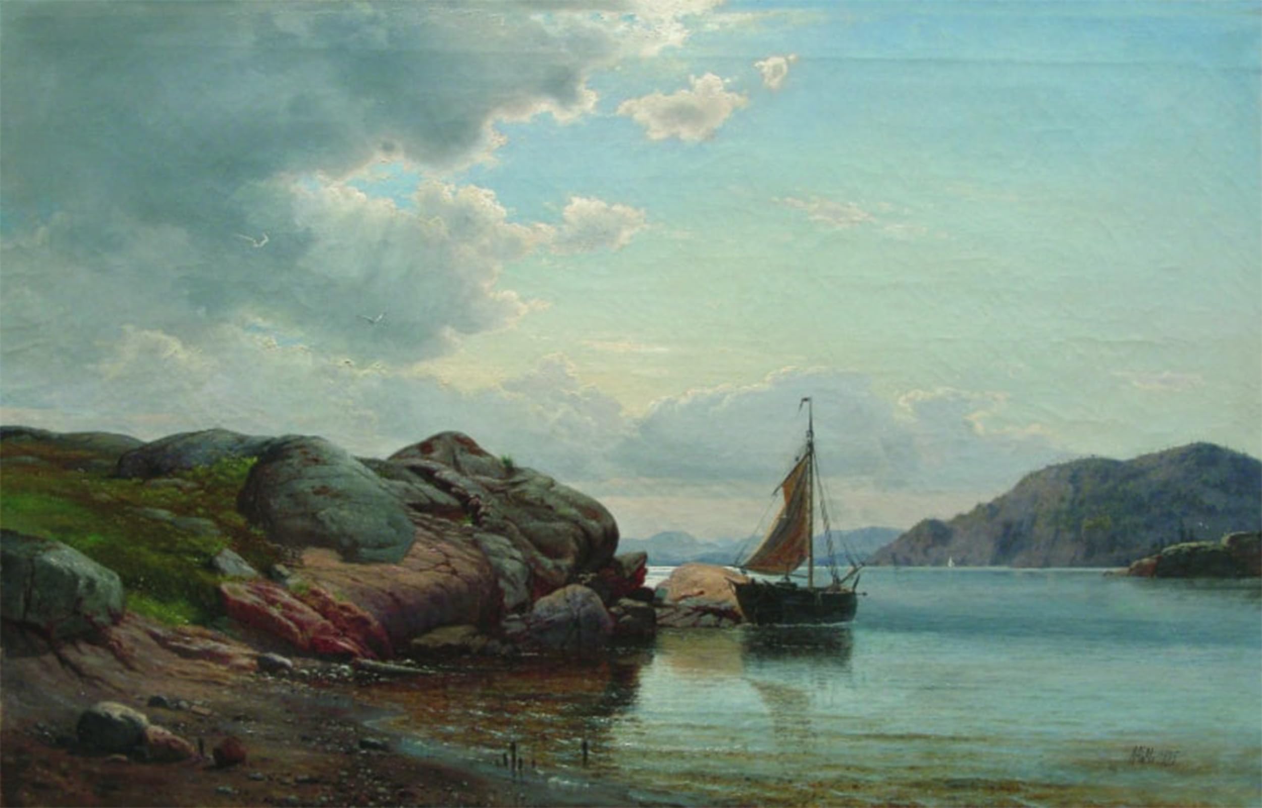 ARTXLXXBN Famous Print Painting Colorful Art Print Sailboat in the Bay Lev Feliksovich Lagorio Canvas Art Decorations for Home Decor 60x90cm