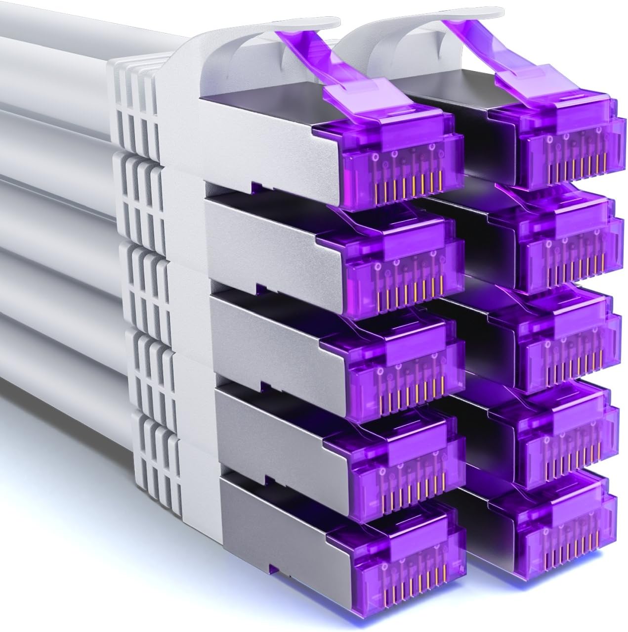 deleyCON 10 x 0.25 m CAT7 Network Cable - 10 Gigabit - Short 25 cm RJ45 Patch Cable Ethernet Cable (Copper, SFTP PiMF Shielding) - LAN DSL Switch Modem Router Patch Panel CAT7 CAT6 CAT5 - White