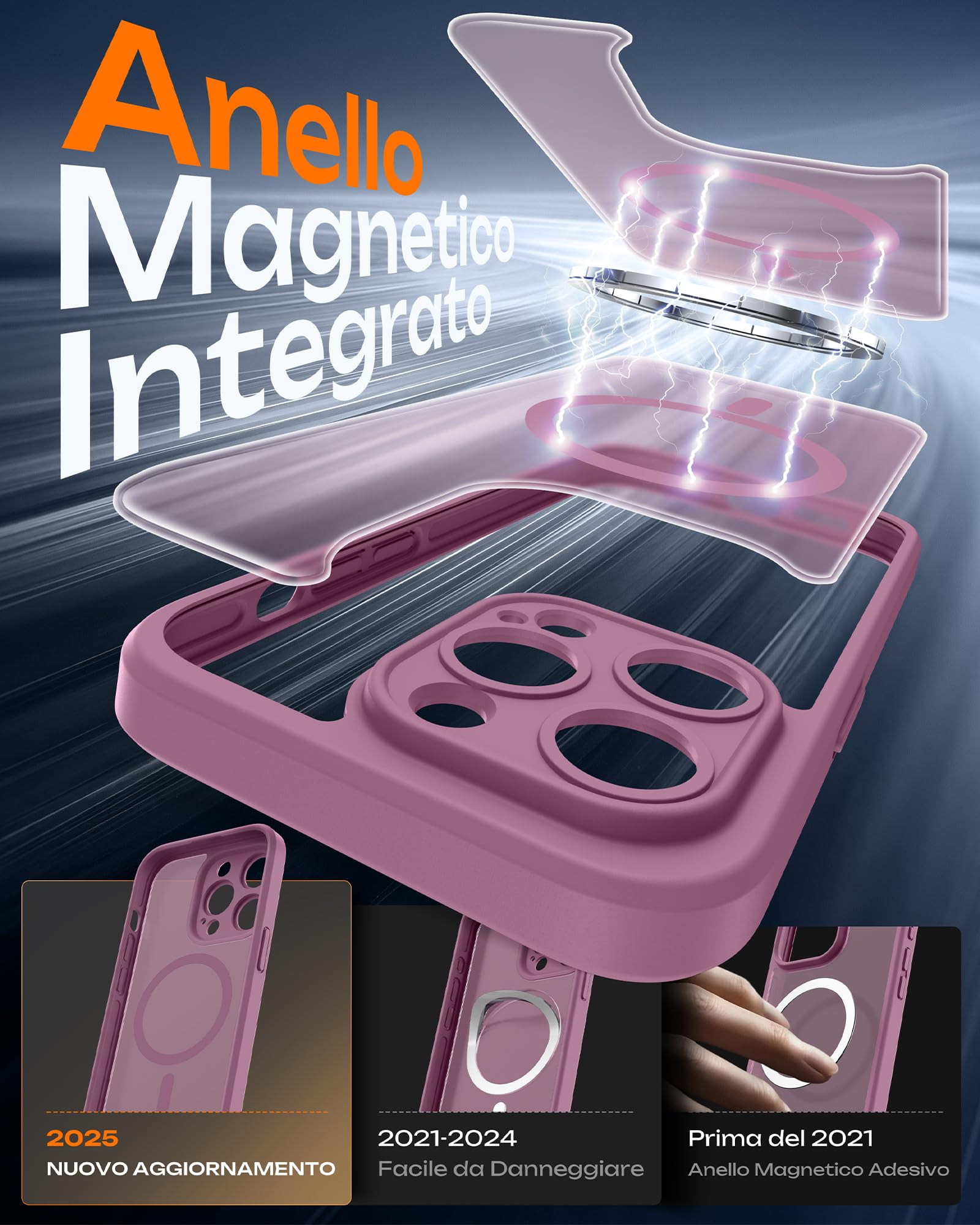 TOCOL Cover Magnetica per iPhone 13 Pro 6,1 Pollic, Compatibile con MagSafe, Protezione Fotocamera Integrata, Custodia Antiurto Traslucida Opaca, Lilla Viola