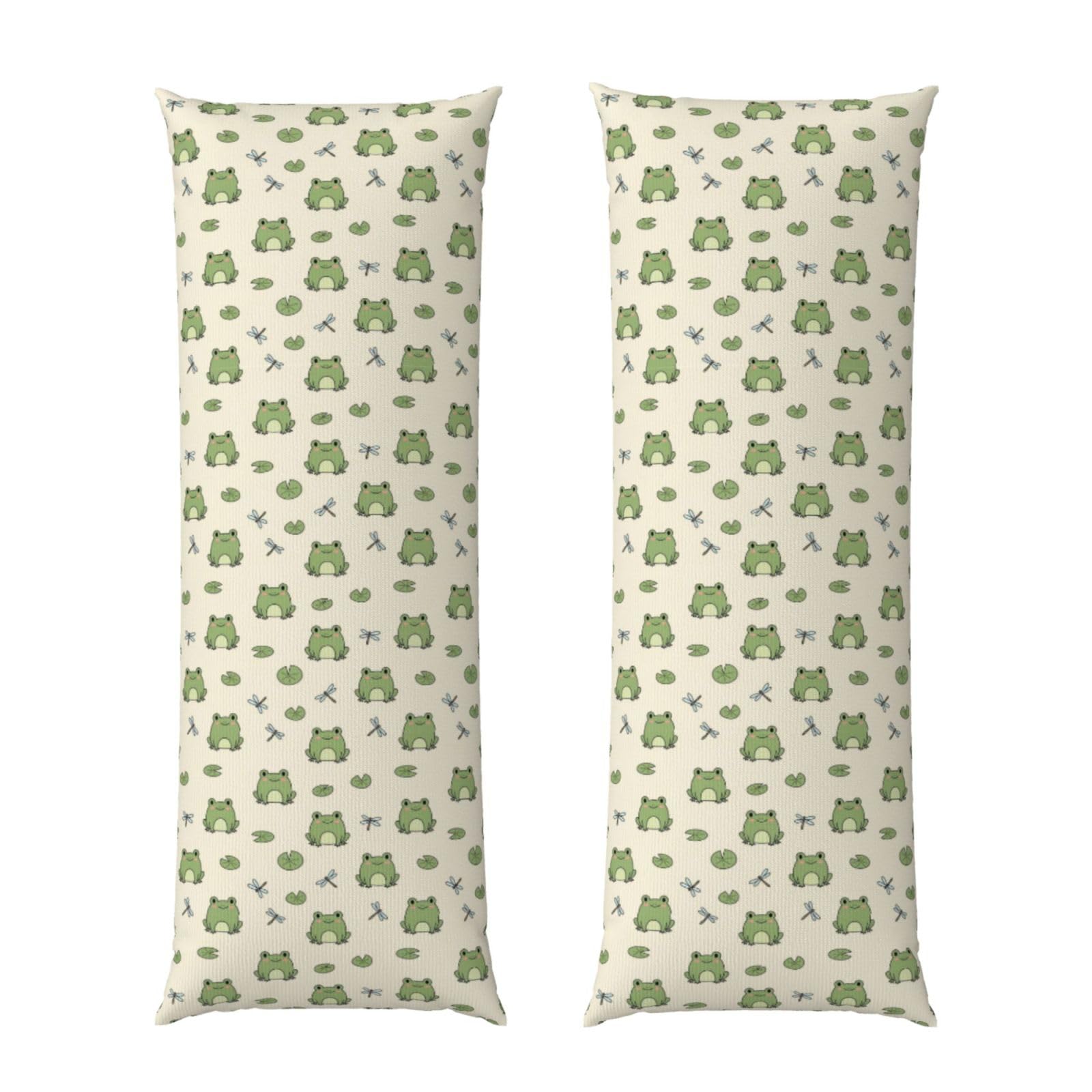 Body Pillow Cover 20x60 Green Frog Animal Cute Frogs, Premium Velvet Long Pillowcase with Hidden Zipper, Breathableffy Rectangular Case for Bedroom Home