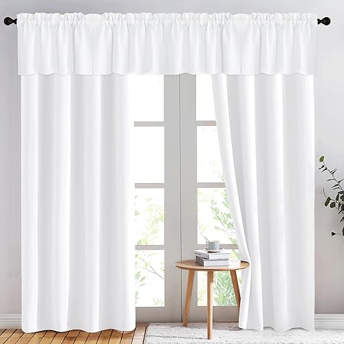 NICETOWN 2 paneles de cortinas opacas con ojales de 66 x 90 pulgadas de largo con 4 paneles de 42 x 16 pulgadas de largo, cenefas opacas para