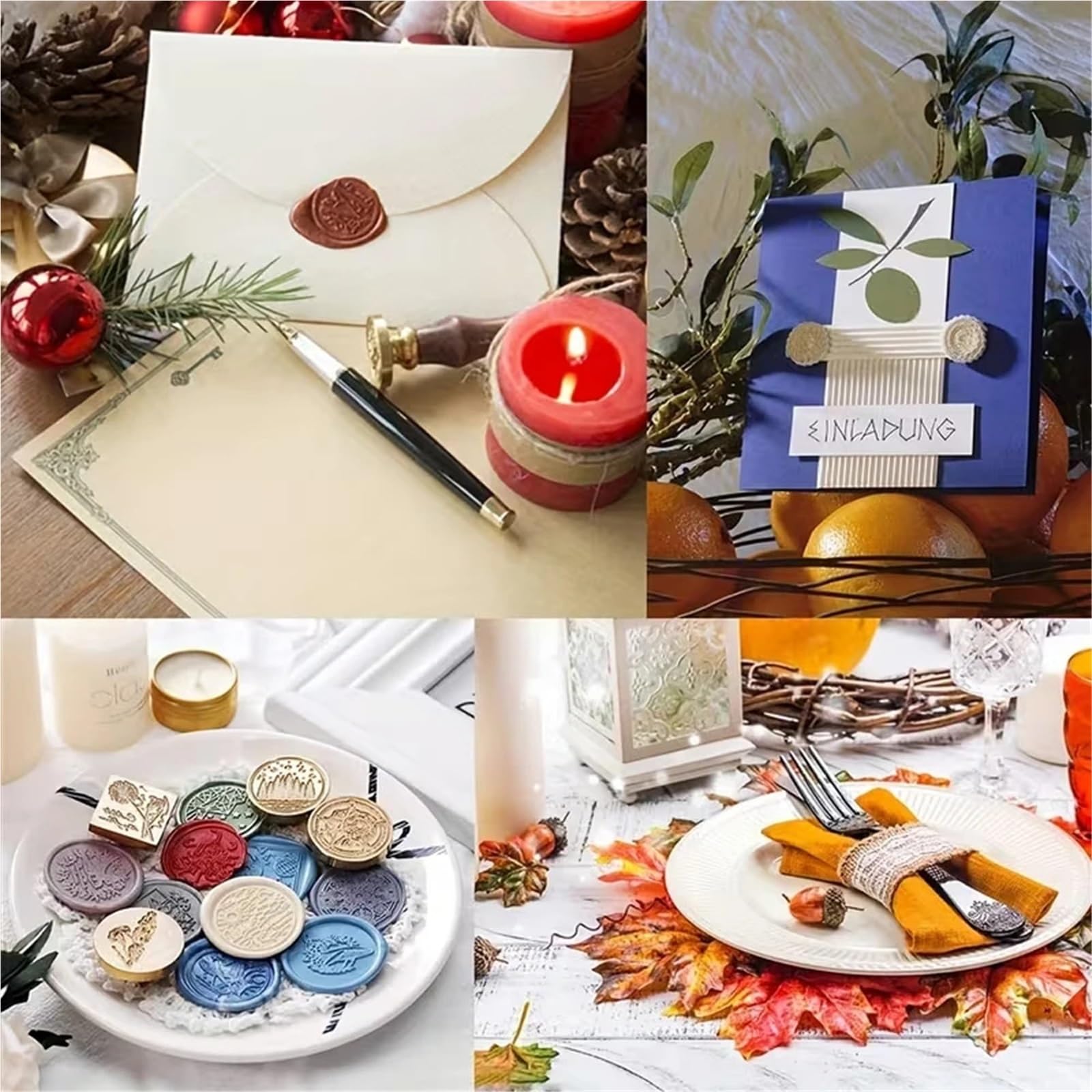 Ceralacca Set Di Timbri Con Sigillo Di Cera Da 20 Pezzi/set | Con pellet, forno di fusione, busta, penna, candela for sigillare inviti decorativi