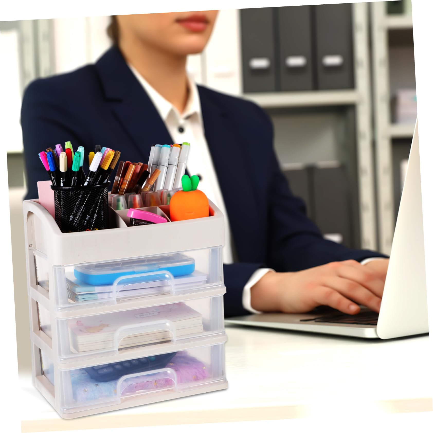 Organizzatore da Scrivania Tre Strati Cassetto Scatola Portaoggetti Trasparente per Ufficio Organizzazione di Cancelleria e Cosmetici