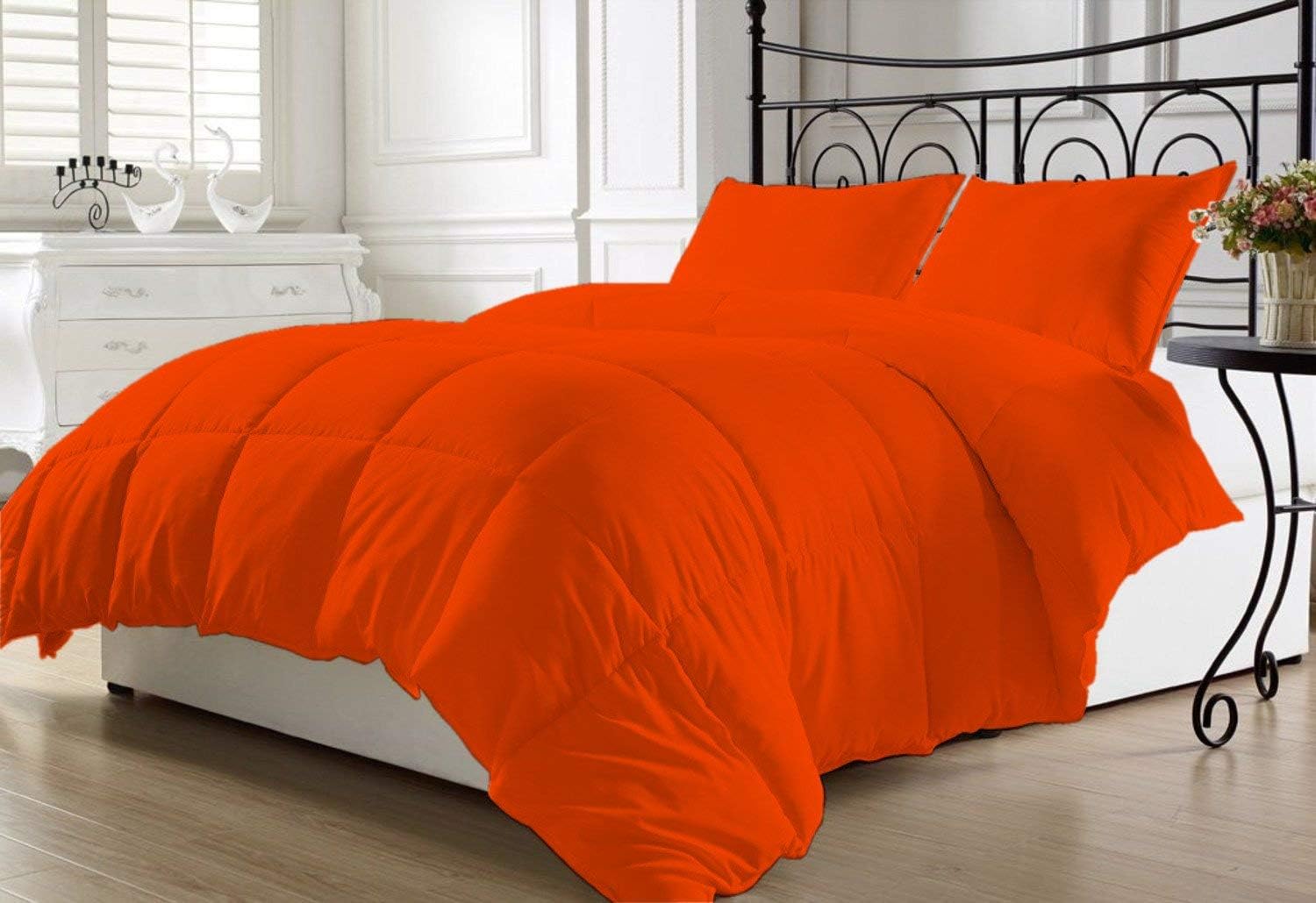 Bedding - Duvet Insert or Stand-Alone - 400 Thread Count 1-Piece Quilted Box Stitching Comforter - 400 GSM Microfiber Fill - 100% Cotton Solid - Orange - Twin
