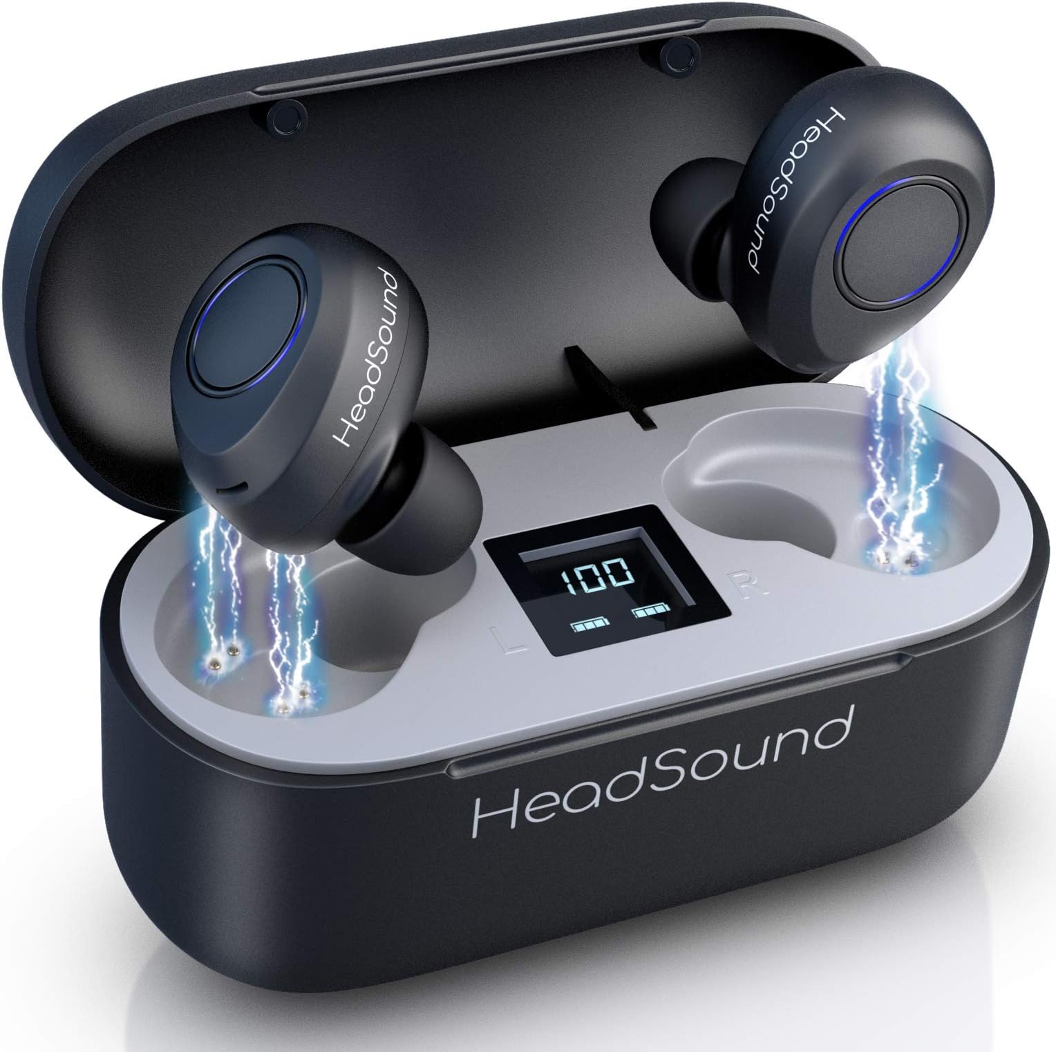 HeadSound X5 True Wireless Earbuds Headphones, CVC 8.0 Noise Reduction, Bluetooth 5.0 APTX HD Sound In Ear Totally Wireless Earphones, 32Hr Play Auto Pairing IPX7 Sweatproof Sport Headset,Built in Mic