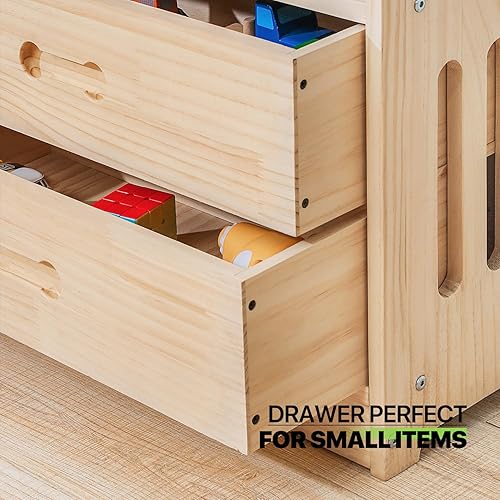 Miniatura 5 de Magshion Estantería de madera de 3 estantes con 2 cajones, 33.1 pulgadas de largo x 11 pulgadas de ancho x 48.4 pulgadas de alto, estante de