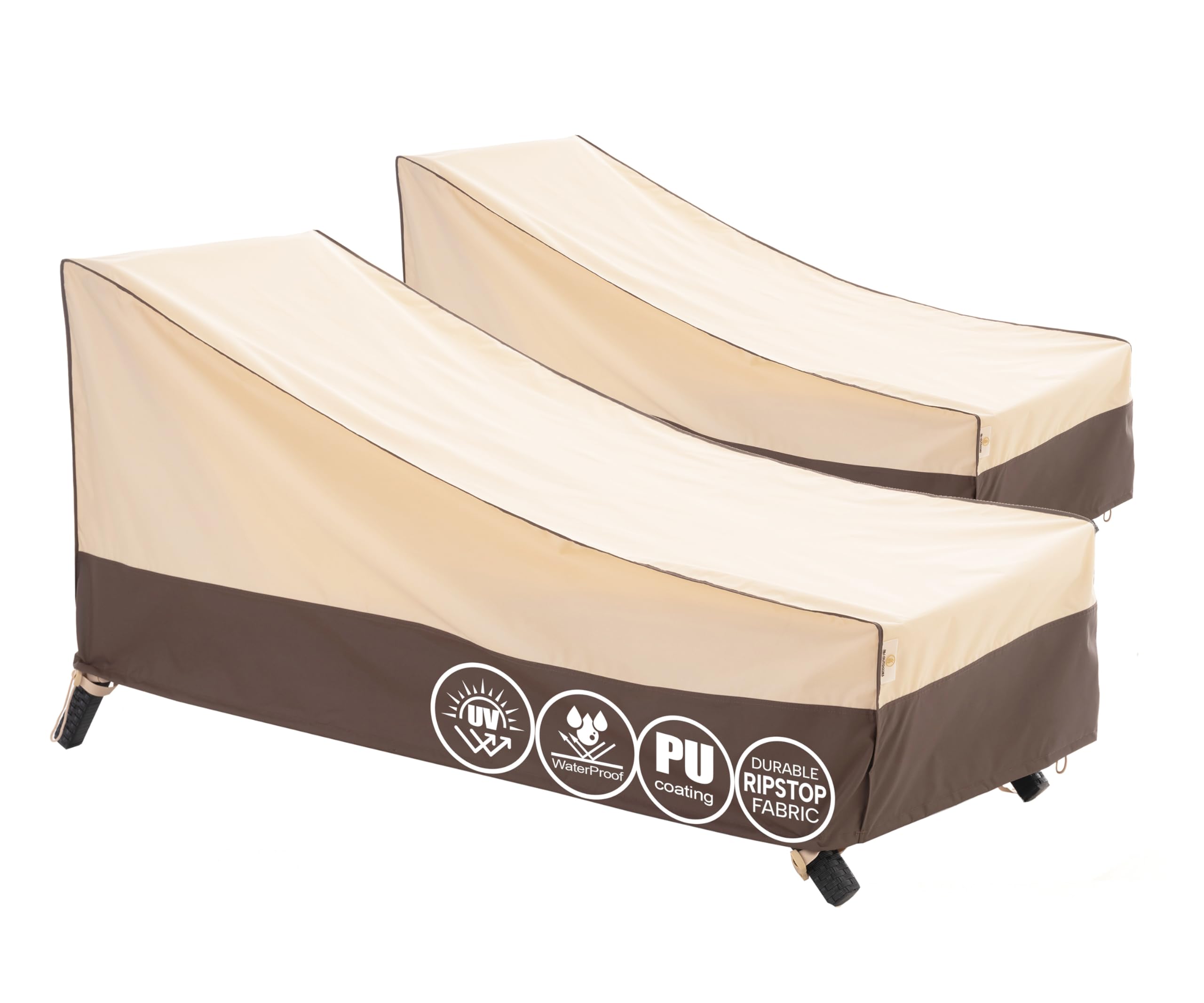 F&J Outdoors Fundas para tumbonas de jardín playa piscina hotel fundas de sillón protección solar impermeables Protector de almacenamiento para tumbonas , 2 piezas, 201x76x35.5/76cm, Beige