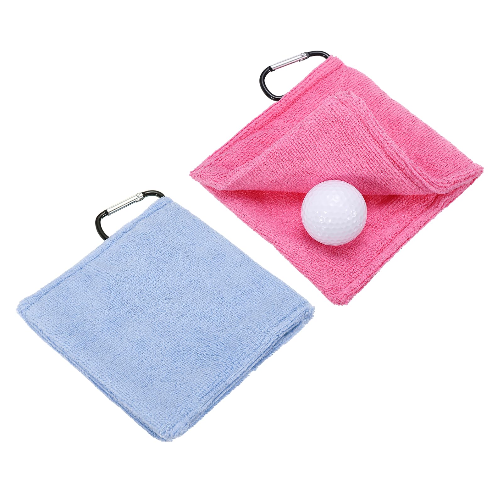 YELARXI Small Microfiber Golf Towel, Pocket Golf Ball Towel with Clip Fitting For (Bags/Carts/Clubs-Cleaning Accessories-Men/Women) 6 Inch & 2 Pack & Purple/Rose Red
