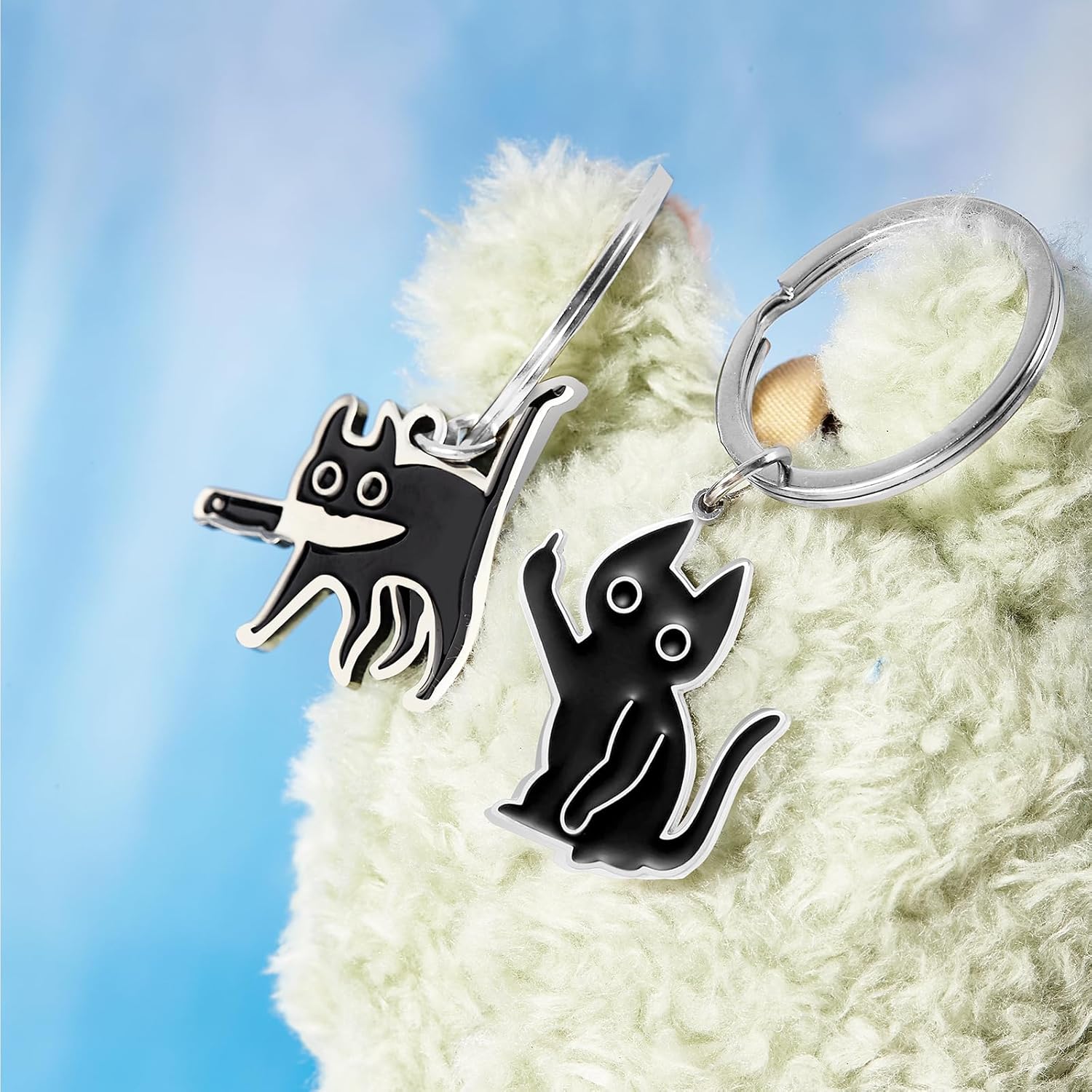 Cute Black Cat Keychain Funny - Unique Black Cat Gifts for Women & Men, Black Cat Charm Friendship Gift, Cool Cat Stuff Car Keyrings (2 Pack) - Image 5