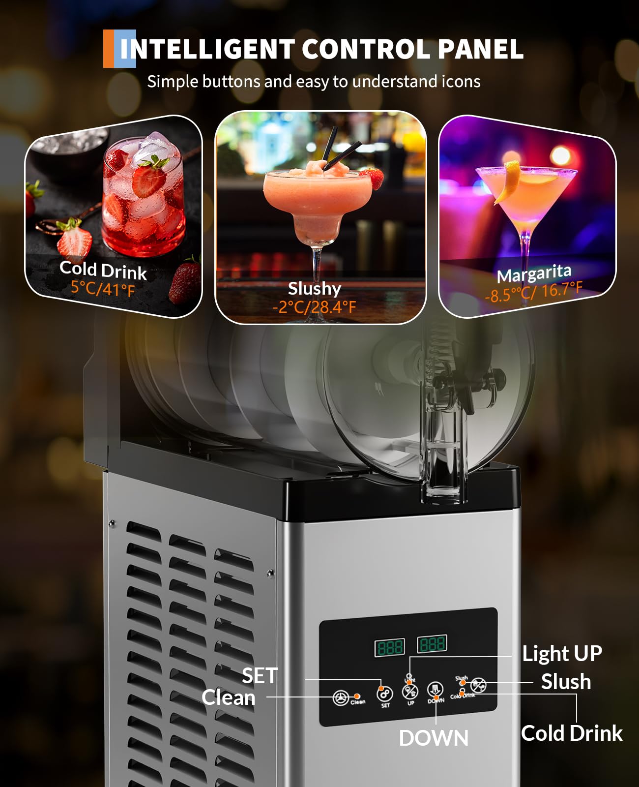 GarveeTech Commercial Slushy Machine 15L, Stainless Steel Smoothie Frozen Drink Maker with Self-Cleaning Mode, 450W Frozen Drink Machine, Maker Smoothie Machine for Home Party Restaurants Cafe Bars