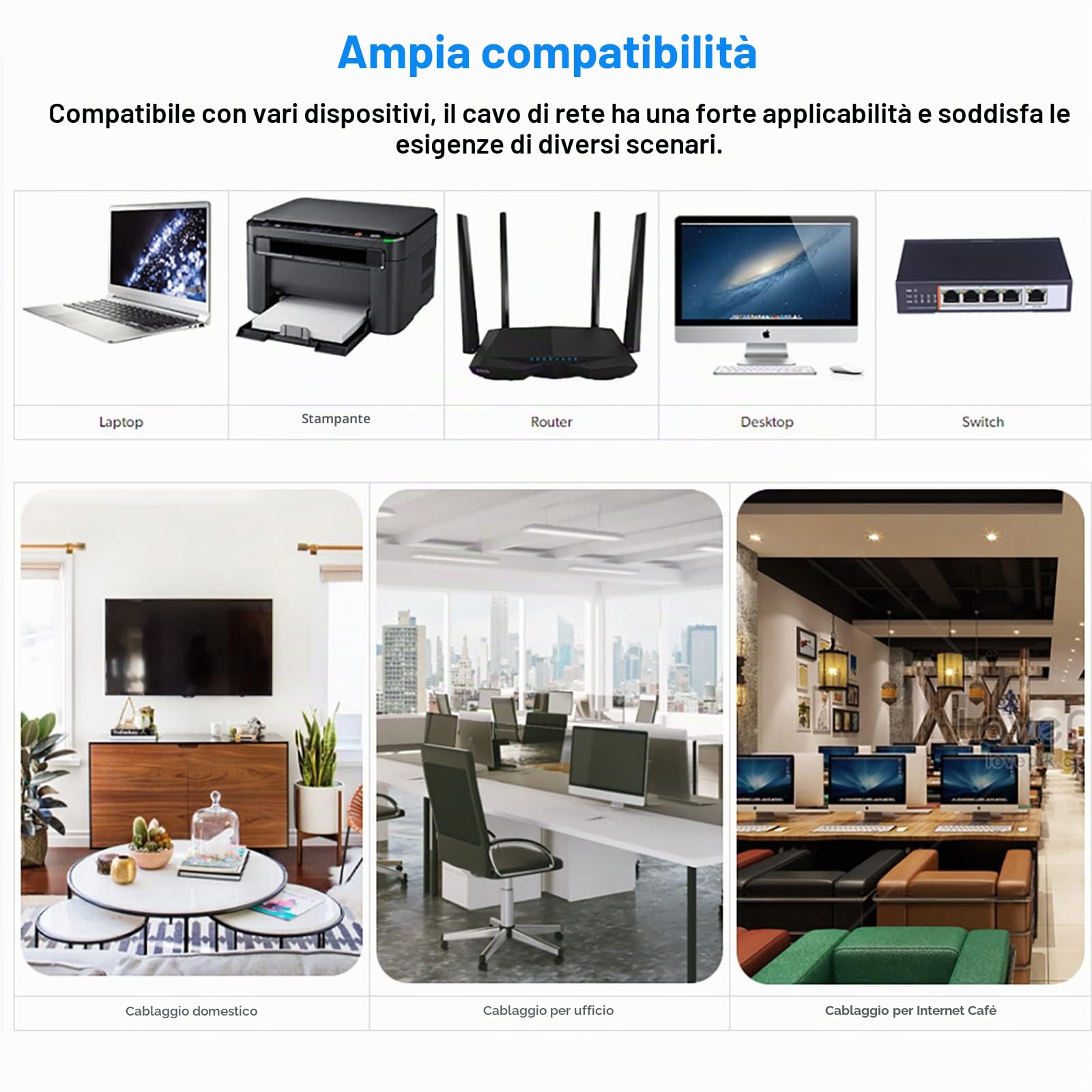 Soibke Cavo Ethernet 40 Metri, Cat 6 Cavo Lan 40m per Esterno Molto Lungo | Cavo Internert Alta Velocità 1000Mbit/s, Cavo di Rete RJ45 Piatto Gigabit Cavo Patch Nero per Router Modem