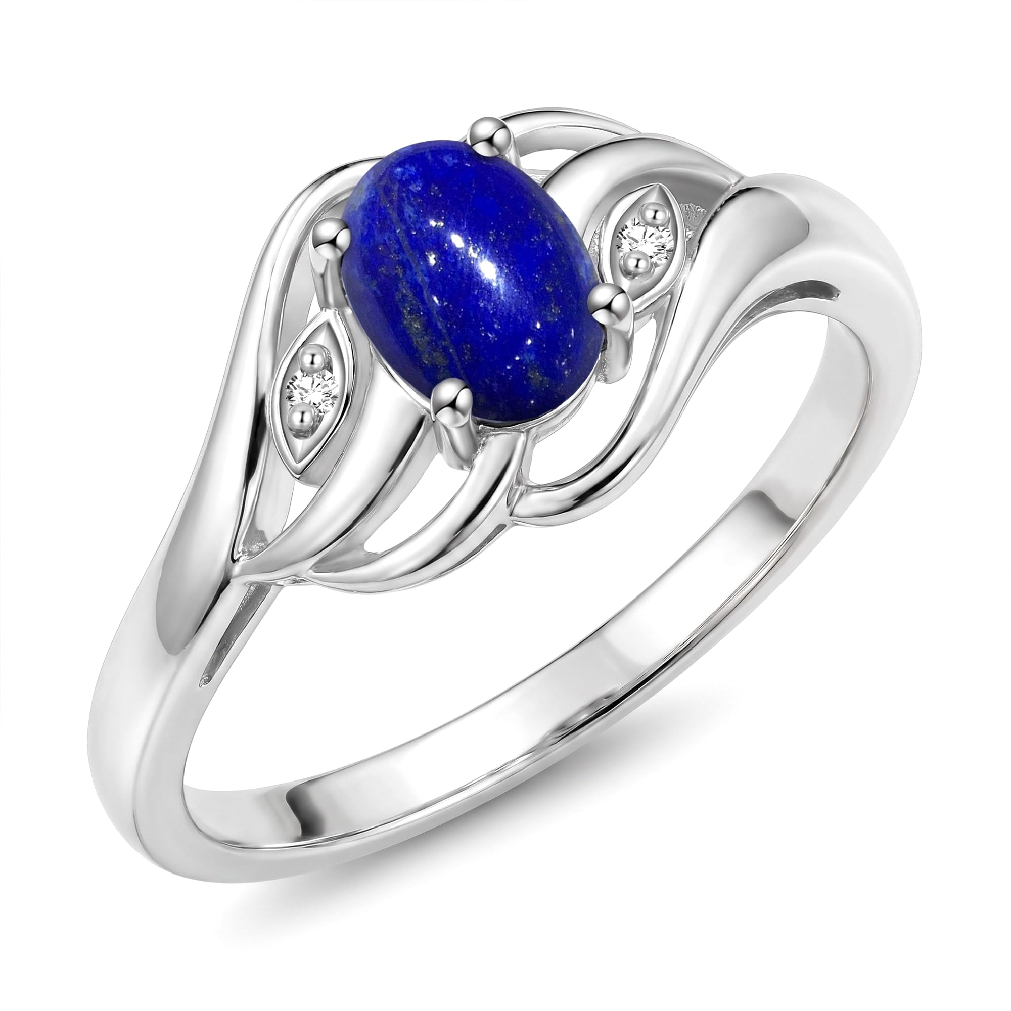 Rylos Ring featuring Classic Style, 6X4MM Birthstone Gemstone, &amp; Diamonds - Elegant Jewelry for Women in Sterling Silver, Sizes 5-10