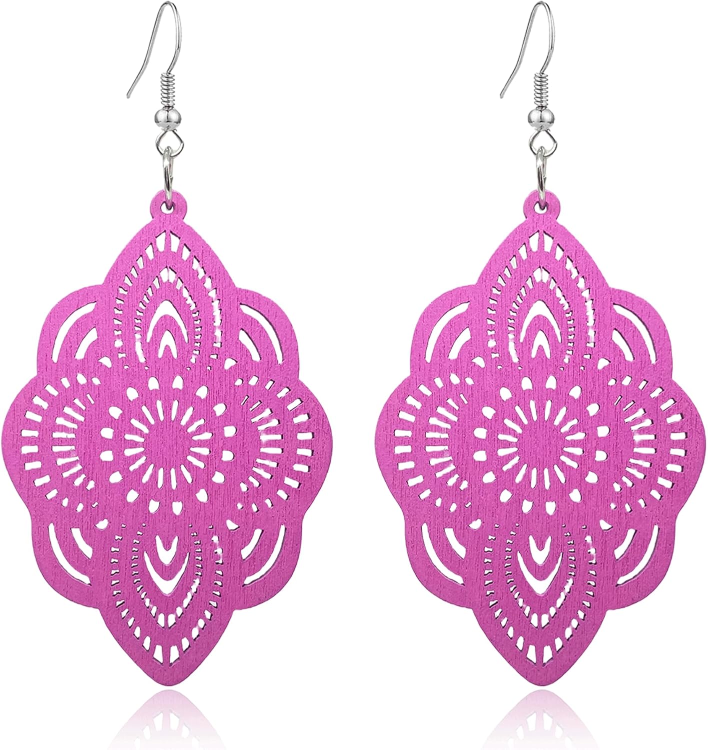 KaFu Bohemian Wood Earrings for Women Handmade Vintage Geometric Hollow Wooden Dangle Earrings Lightweight African Ethnic Statement Earrings Jewelry