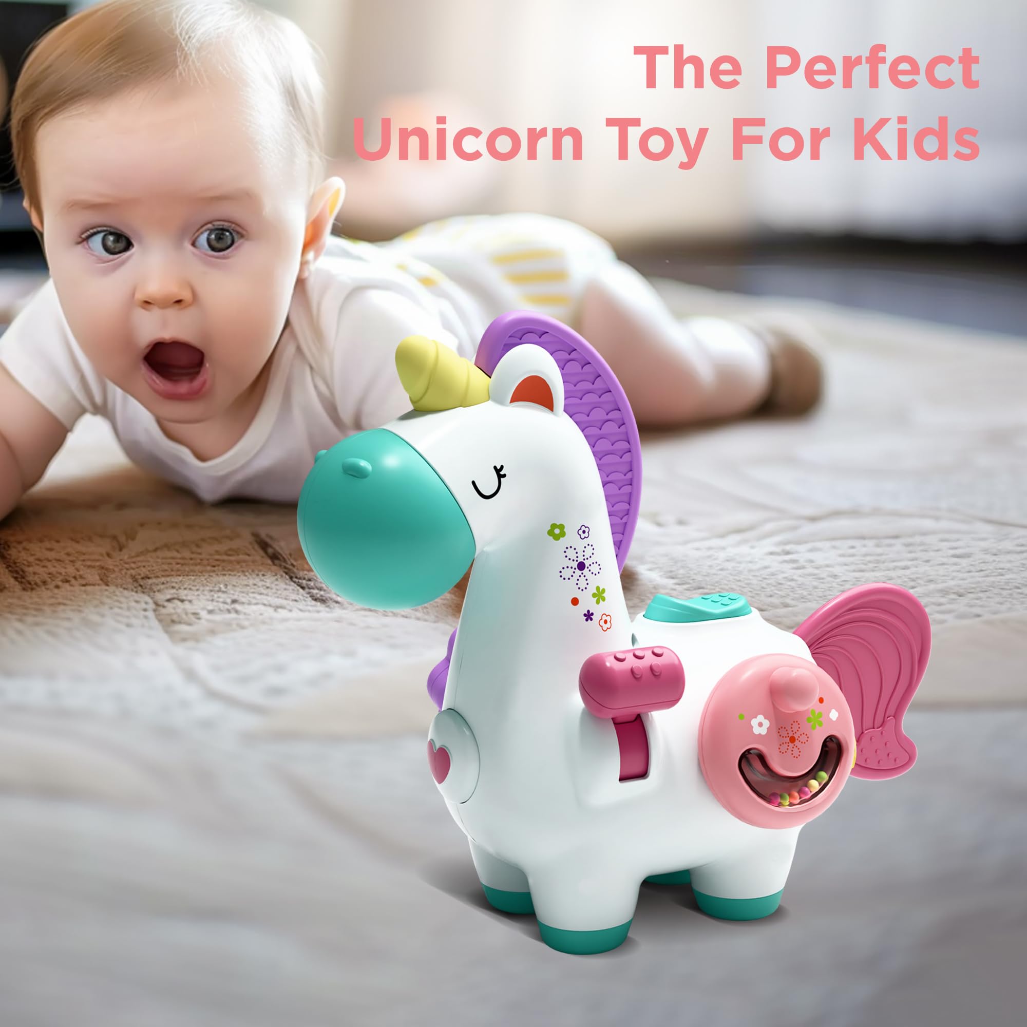 Cubo de actividades de unicornio para bebé, cubo ocupado Montessori, juguete Montessori para niños de 1 año, juguete de viaje para asiento de automóvil, juguete de viaje, desarrollo 5