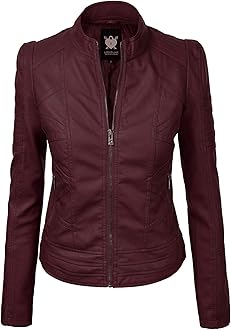 Women's Faux Leather Moto Biker Jacket Coat with Removable or Non-Removable Hood