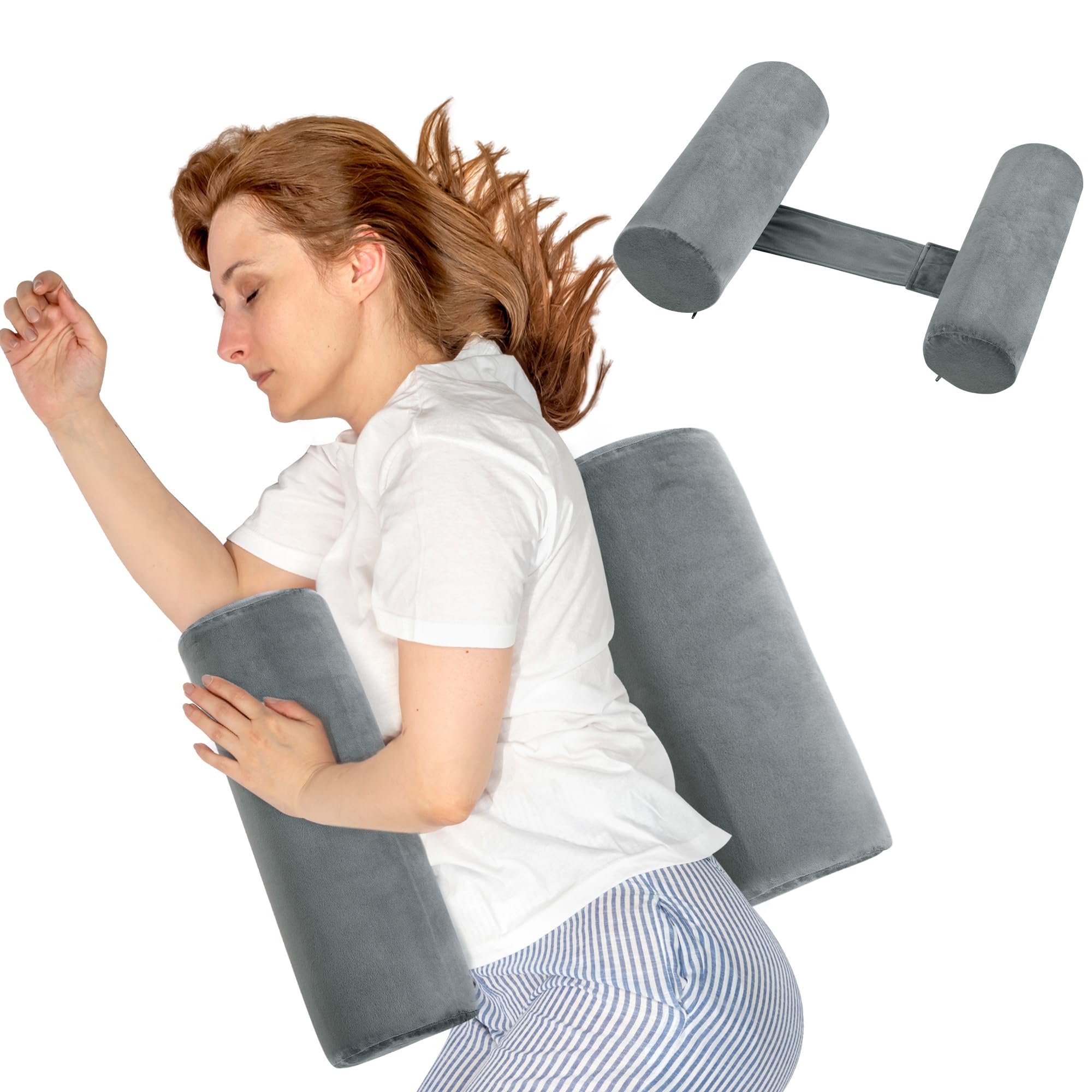 BALAPET Coussin de Corps pour dormeur sur Le côté et Le Dos, Coussin cylindrique pour Mieux Dormir et Respirer (Gris, Grande Taille)