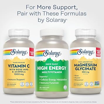 SOLARAY Once Daily High Energy Multivitamin, 180 VegCaps | Cellular Energy & Immune Support, 34 Vitamins, Minerals, Whole Foods & Herbs, 180 Servings, Lab Verified