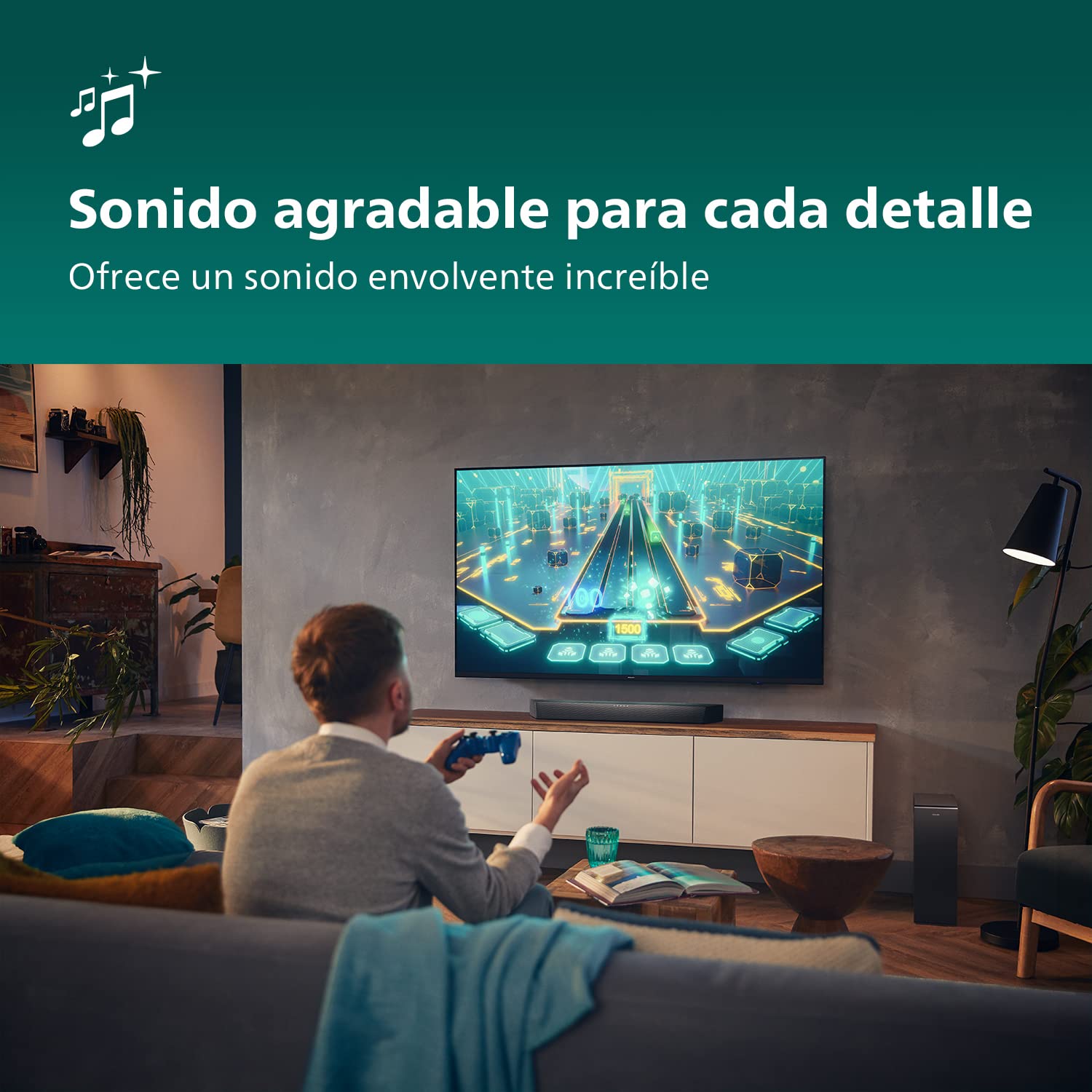 Philips TAB7207/10 Barra de Sonido 2.1 con Subwoofer Inalámbrico, Dolby Digital, Sonido cinematográfico, Bajos Intensos y Profundos, HDMI ARC, Diseño Ultradelgado