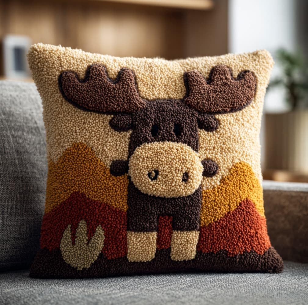 WallustrioaW Latch Hook Cushion Kits,Cartoon Moose
