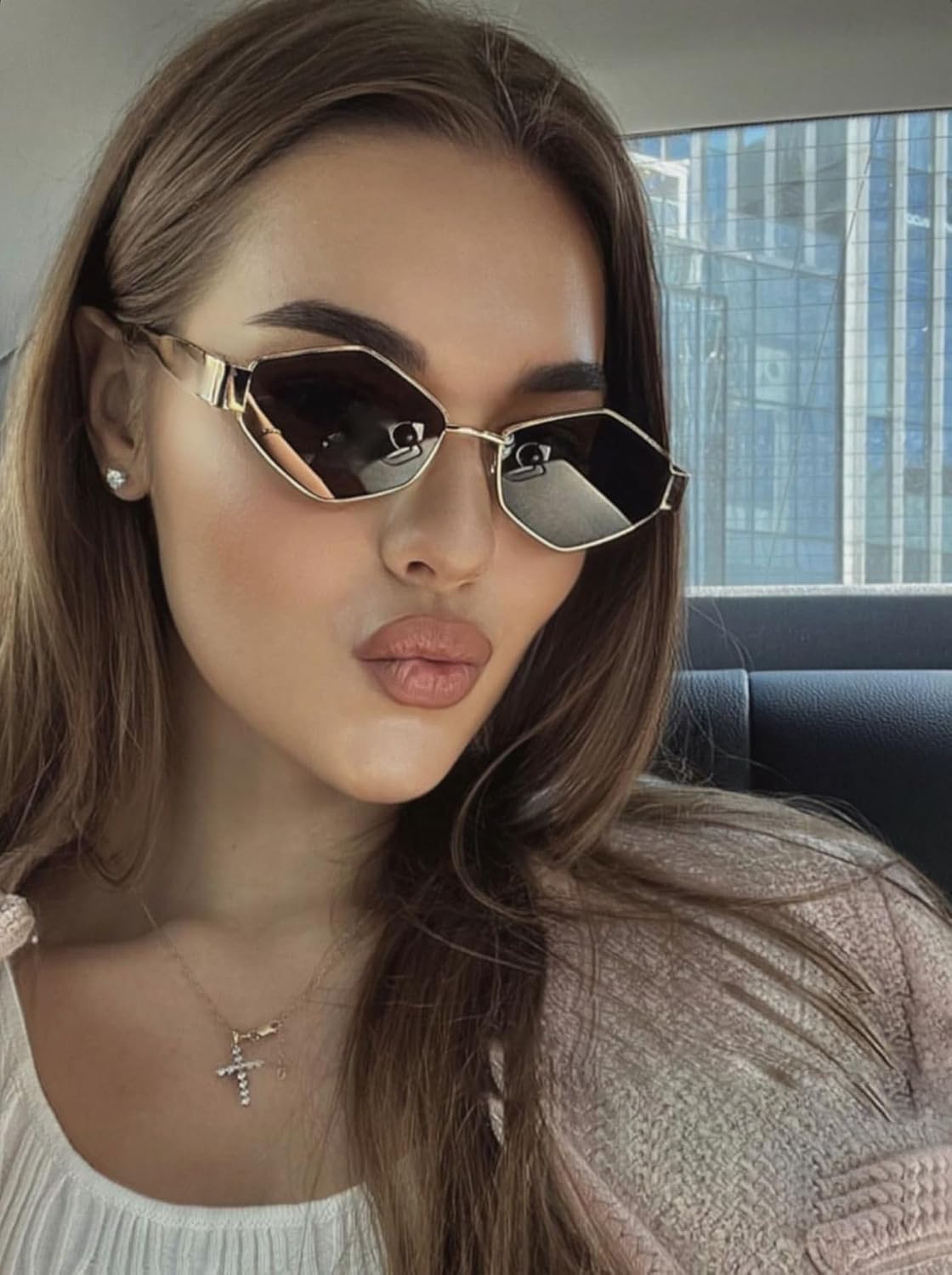 SDINM Trendy Hexagon Sunglasses for Women Retro Gold Metal Geometric Frame Sun Glasses Shades - Image 3