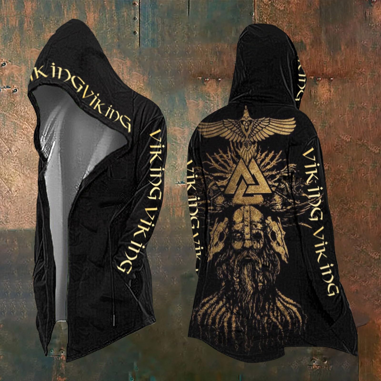 Cape à Capuche Unisexe Amulette Dragon Viking Mythologie Norrena Manteau Chaud en Cachemire Veste Païenne Viking Homme Pull Tops Classique Élégant Hiver Coupe Vent Vestes