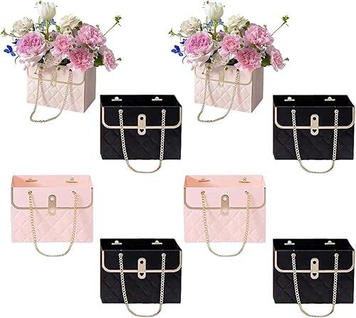 Miniatura 1 de Bolsas de regalo de flores, 8 bolsas de papel con forma de bolso, bolsas de papel de ramo con asa, caja de flores rectangular para arreglos para el