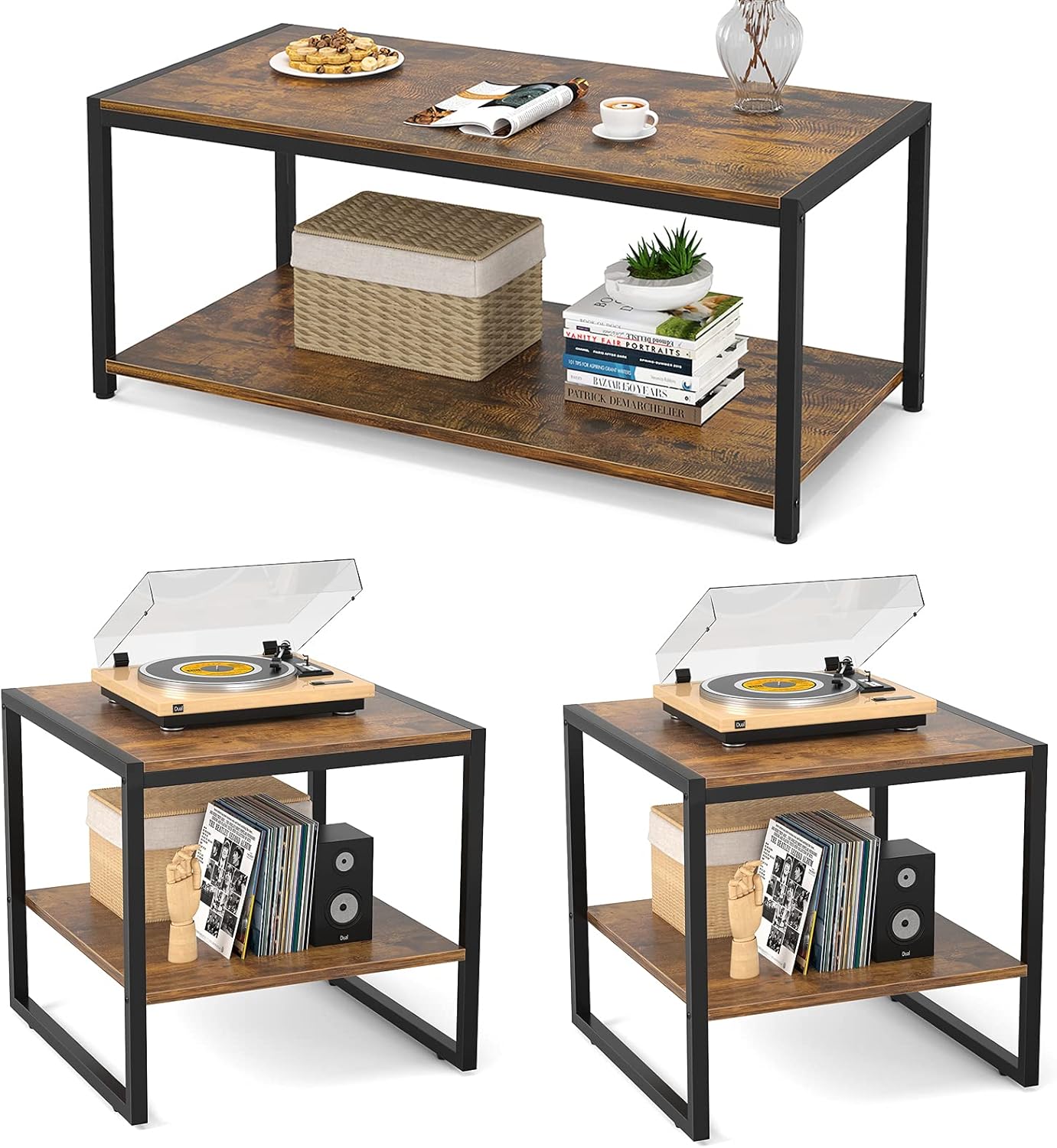 Homieasy Living Room Table Set of 3, 1 Coffee Table and 2 End Table : Home & Kitchen